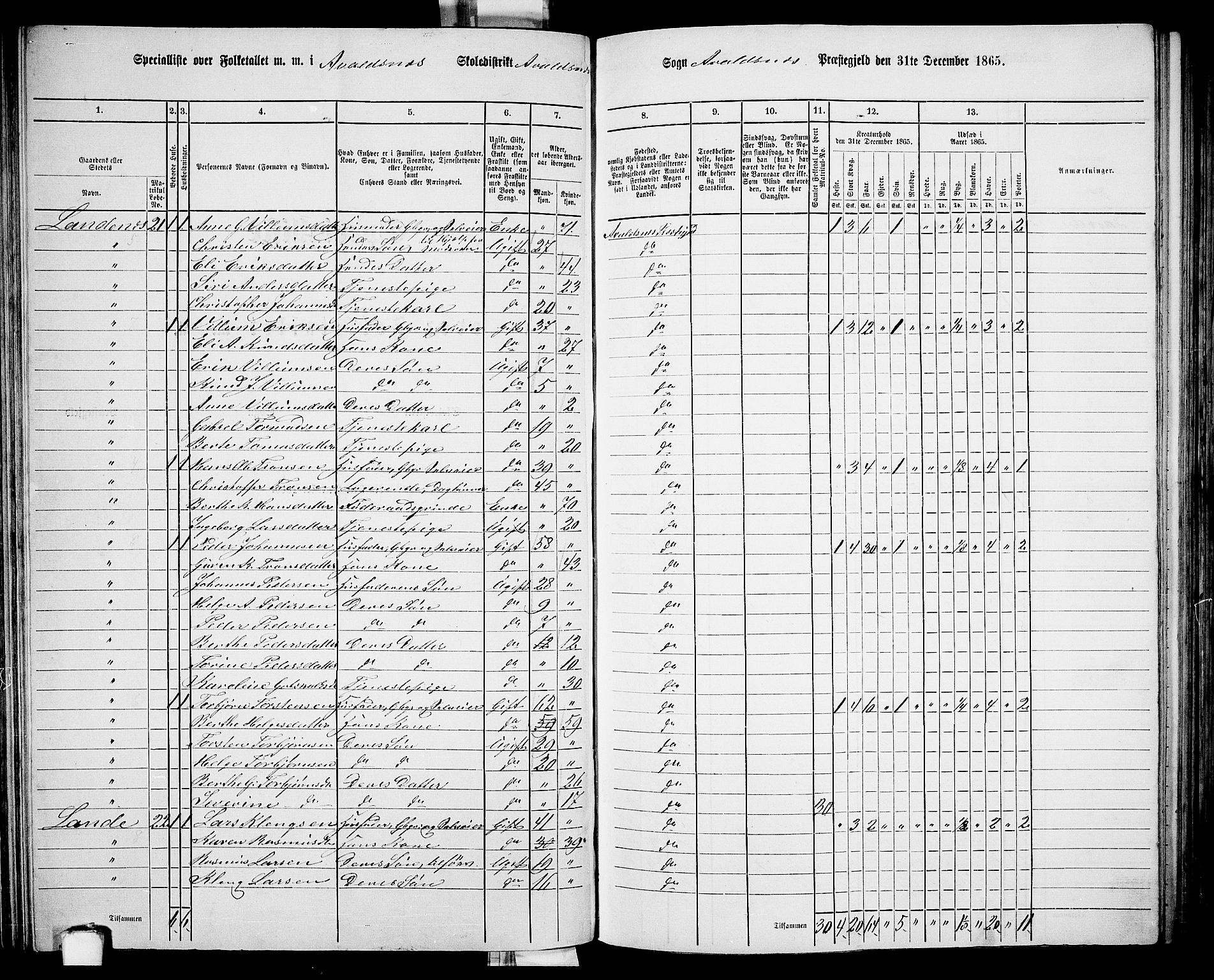 RA, 1865 census for Avaldsnes, 1865, p. 97