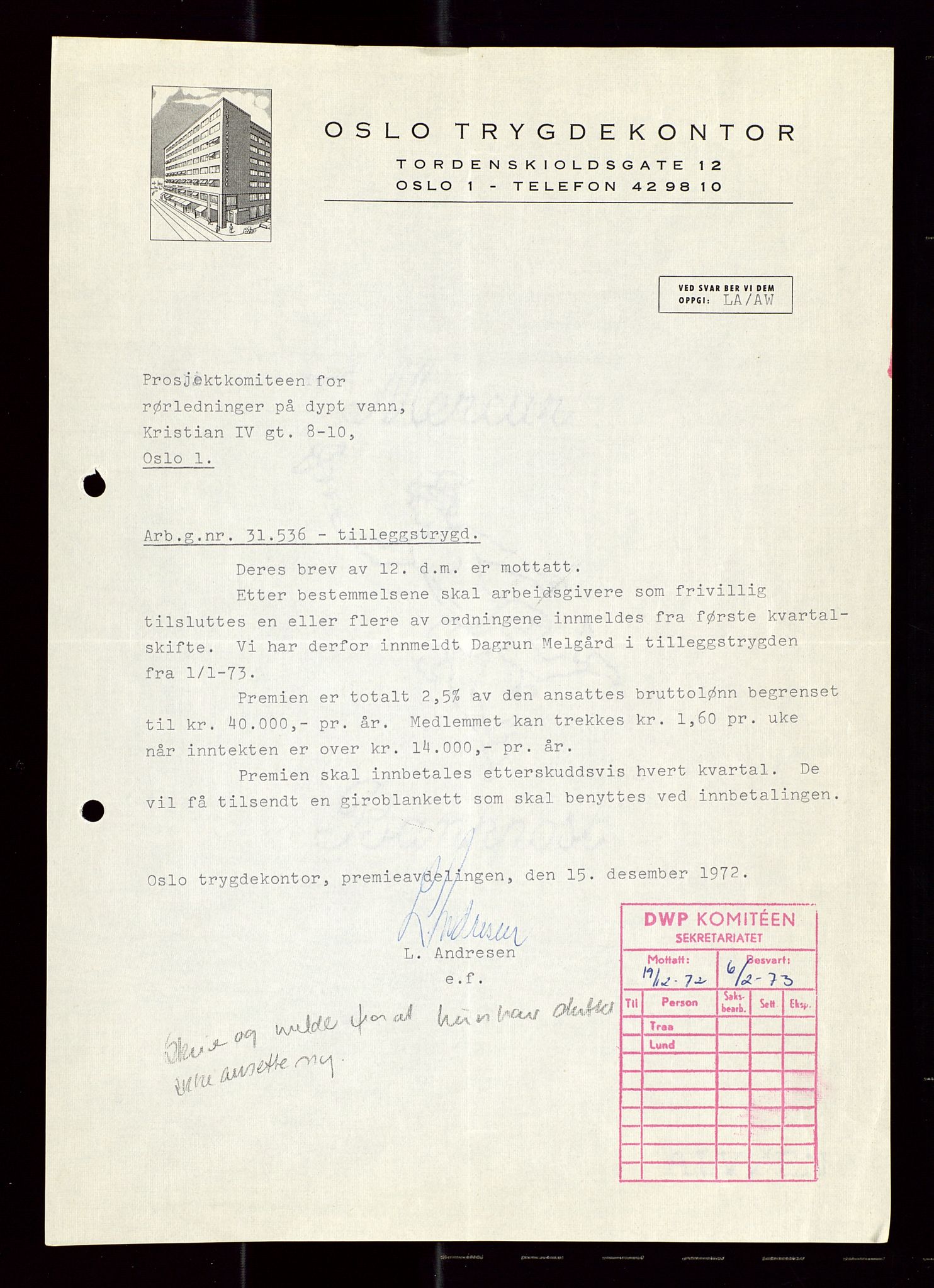 Industridepartementet, Oljekontoret, AV/SAST-A-101348/Di/L0002: DWP, måneds- kvartals- halvårs- og årsrapporter, økonomi, personell, div., 1972-1974, p. 557