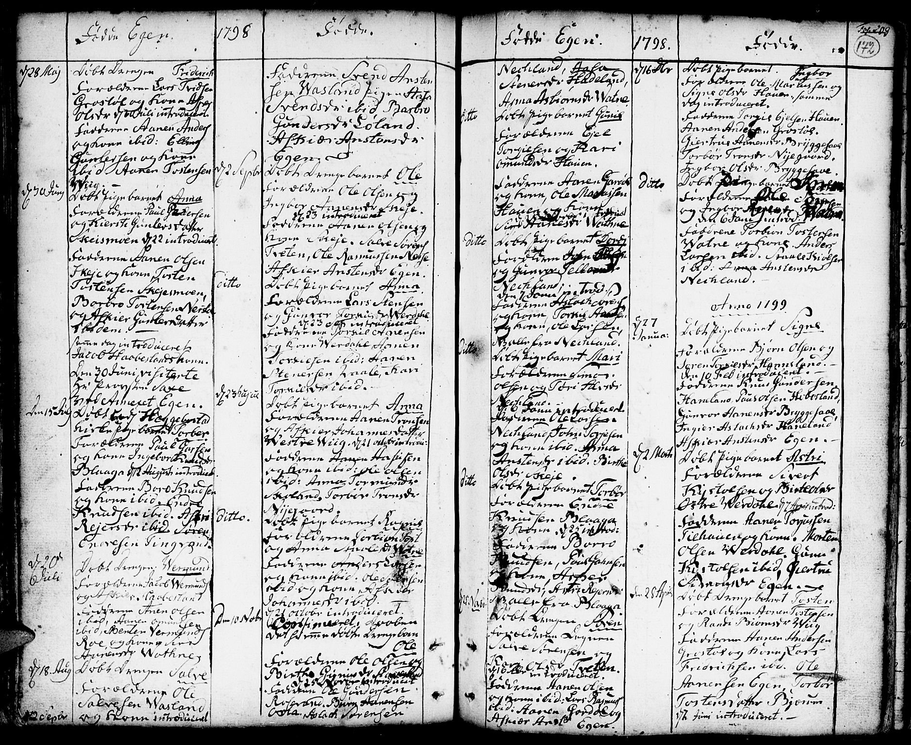 Hægebostad sokneprestkontor, AV/SAK-1111-0024/F/Fa/Faa/L0001: Parish register (official) no. A 1 /2, 1760-1823, p. 172