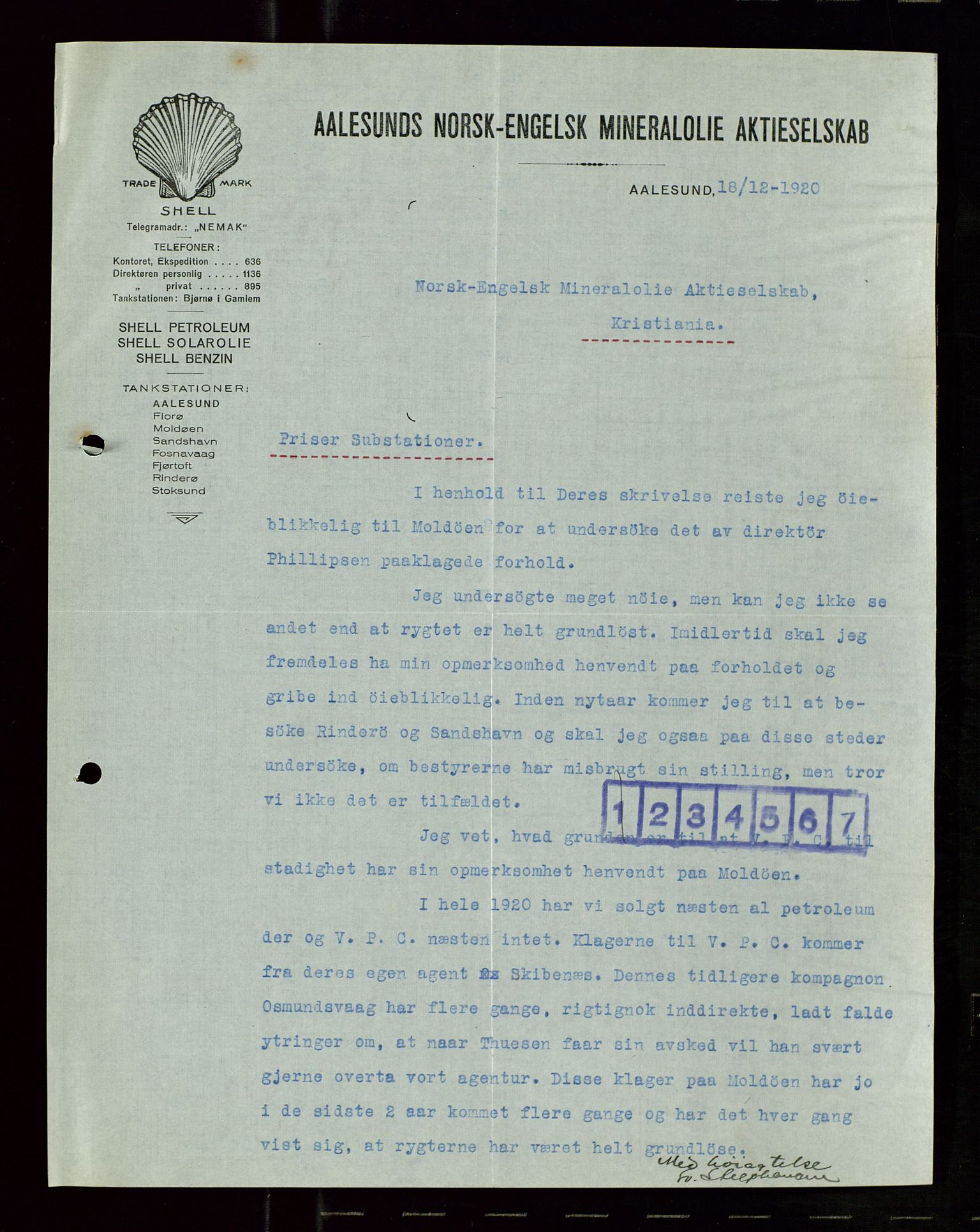 Pa 1521 - A/S Norske Shell, AV/SAST-A-101915/E/Ea/Eaa/L0010: Sjefskorrespondanse, 1920, p. 46