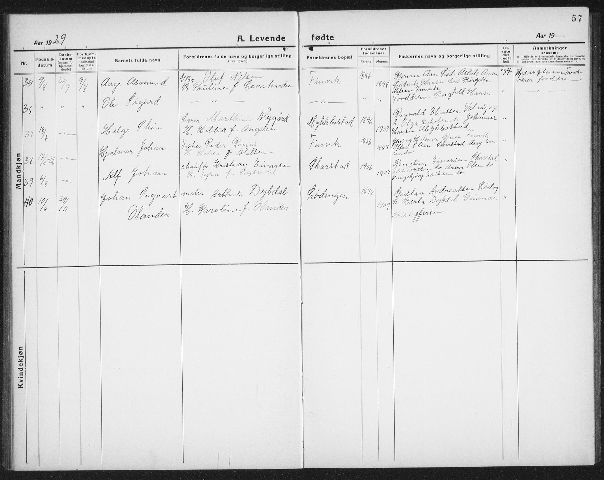 Ministerialprotokoller, klokkerbøker og fødselsregistre - Nordland, AV/SAT-A-1459/872/L1049: Parish register (copy) no. 872C05, 1920-1938, p. 57