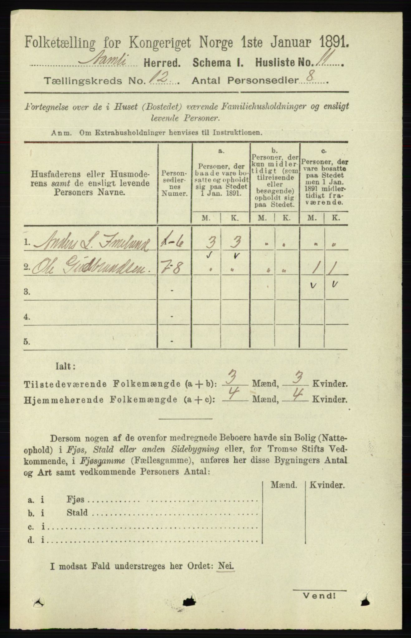 RA, 1891 census for 0929 Åmli, 1891, p. 2029