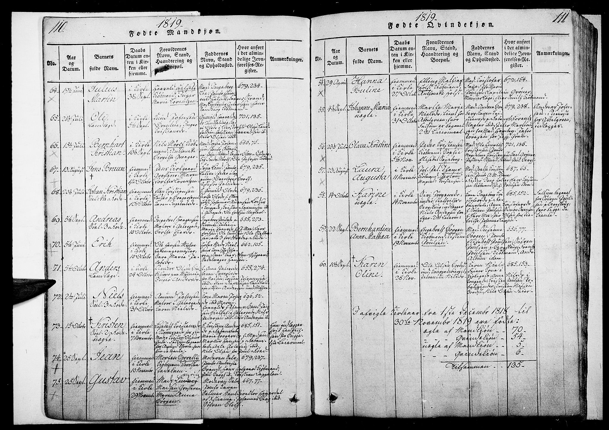 Bragernes kirkebøker, AV/SAKO-A-6/G/Ga/L0001: Parish register (copy) no. 1, 1815-1829, p. 110-111