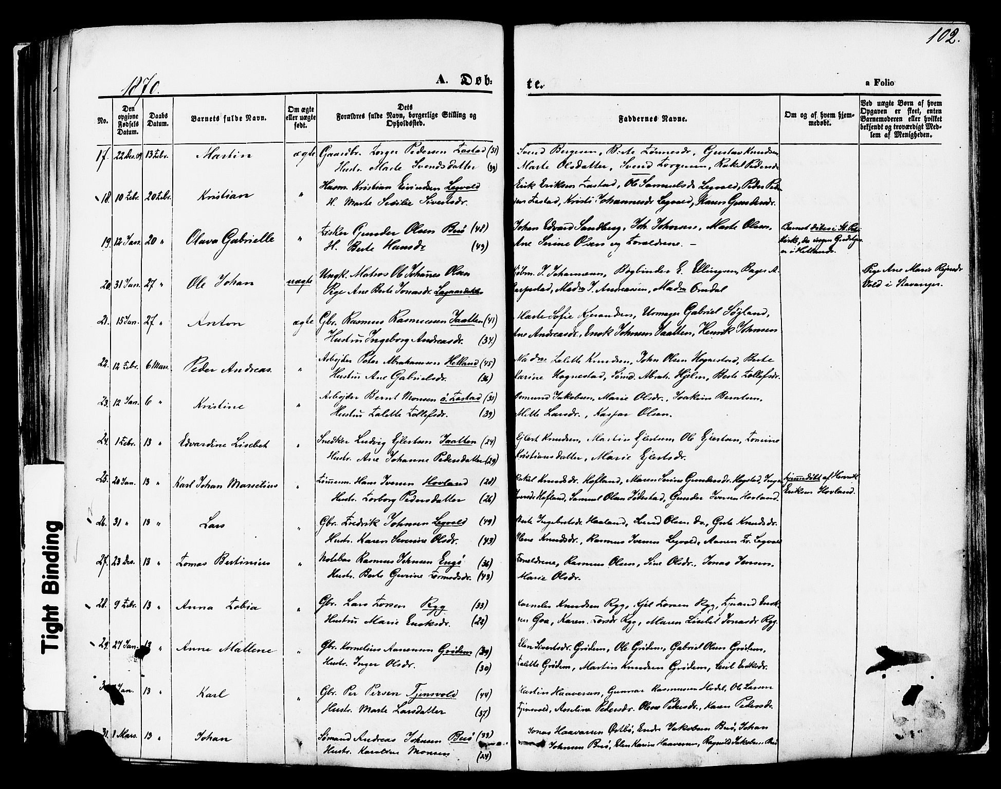 Hetland sokneprestkontor, AV/SAST-A-101826/30/30BA/L0003: Parish register (official) no. A 3, 1862-1876, p. 102