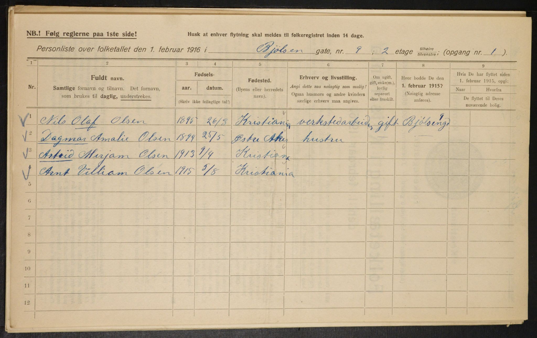 OBA, Municipal Census 1916 for Kristiania, 1916, p. 6538