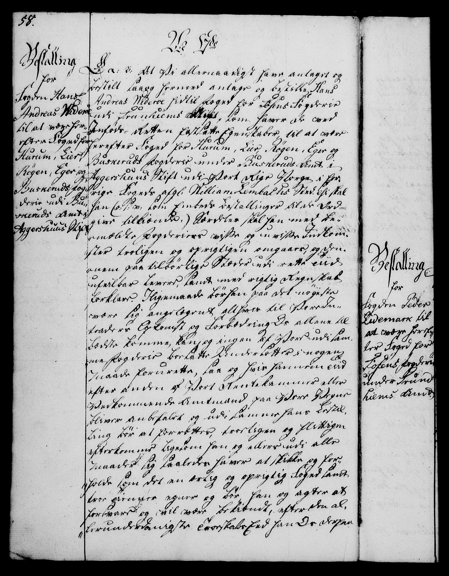 Rentekammeret, Kammerkanselliet, RA/EA-3111/G/Gg/Gge/L0006: Norsk bestallingsprotokoll med register (merket RK 53.30), 1773-1814, p. 58