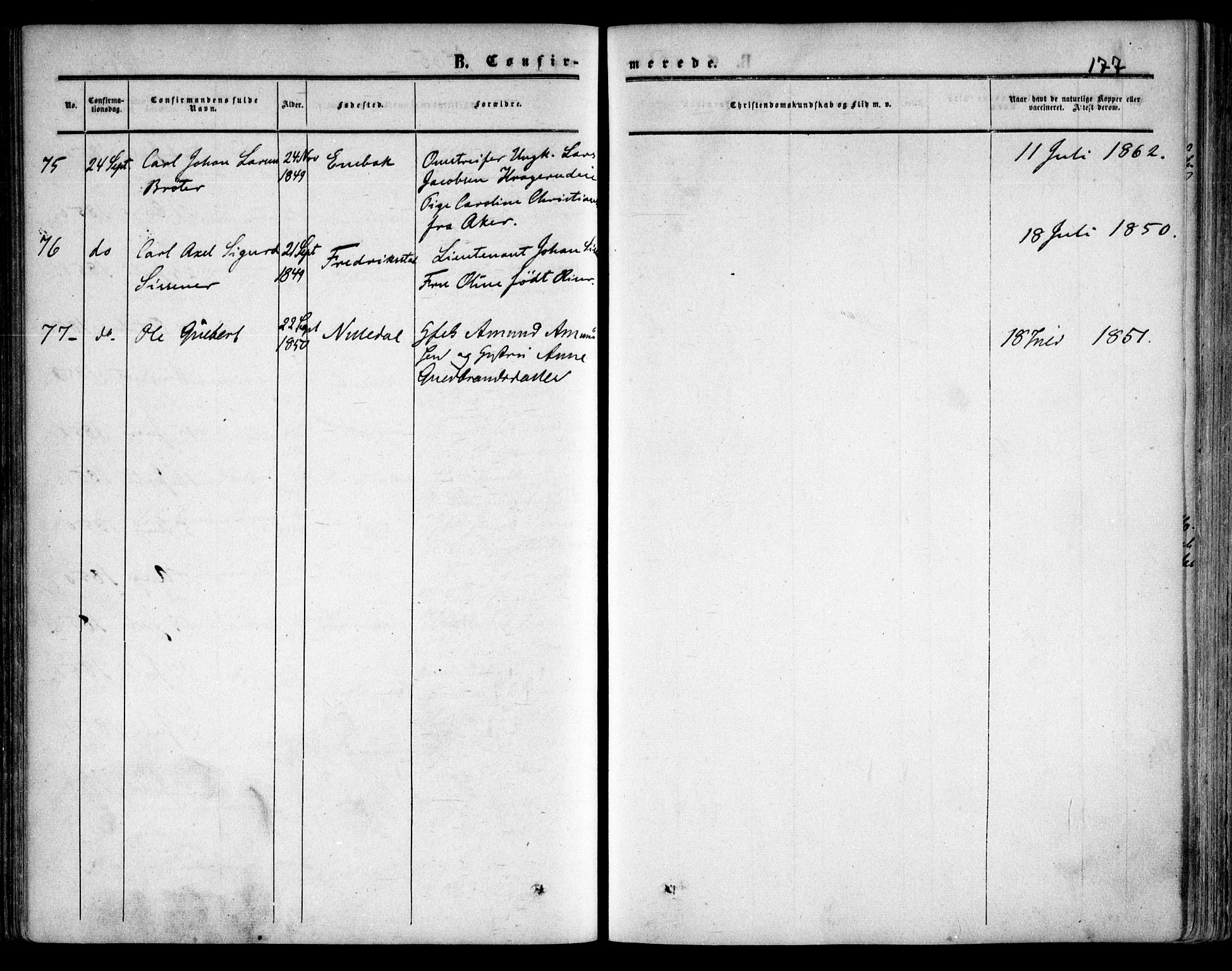 Skedsmo prestekontor Kirkebøker, AV/SAO-A-10033a/F/Fa/L0010: Parish register (official) no. I 10, 1854-1865, p. 177