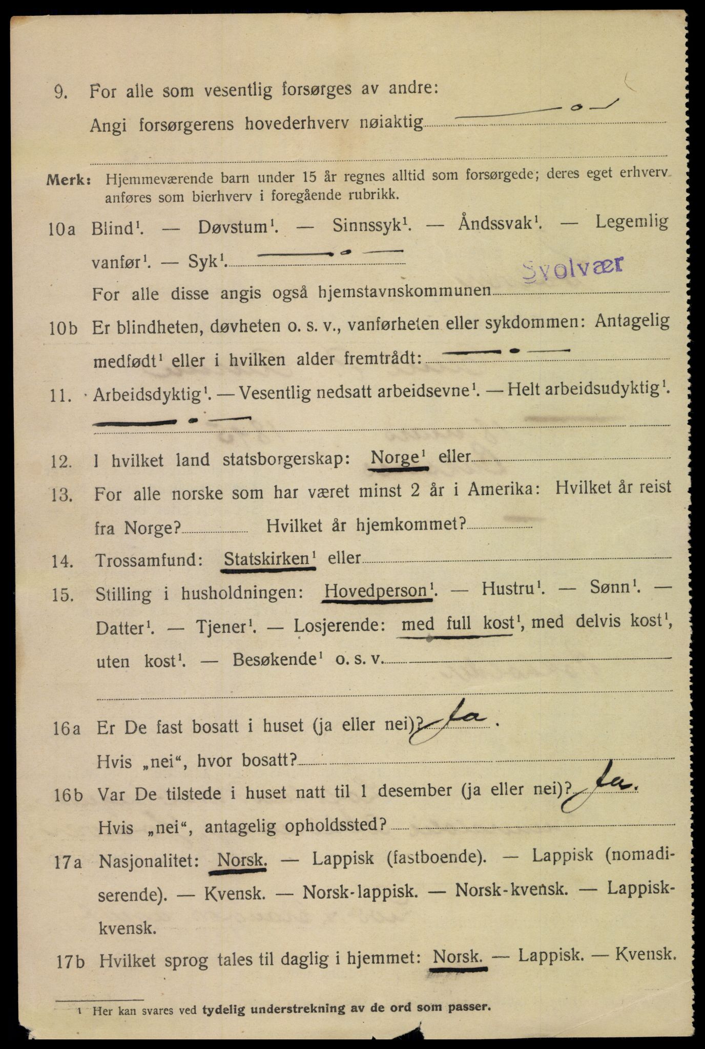 SAT, 1920 census for Svolvær, 1920, p. 3979
