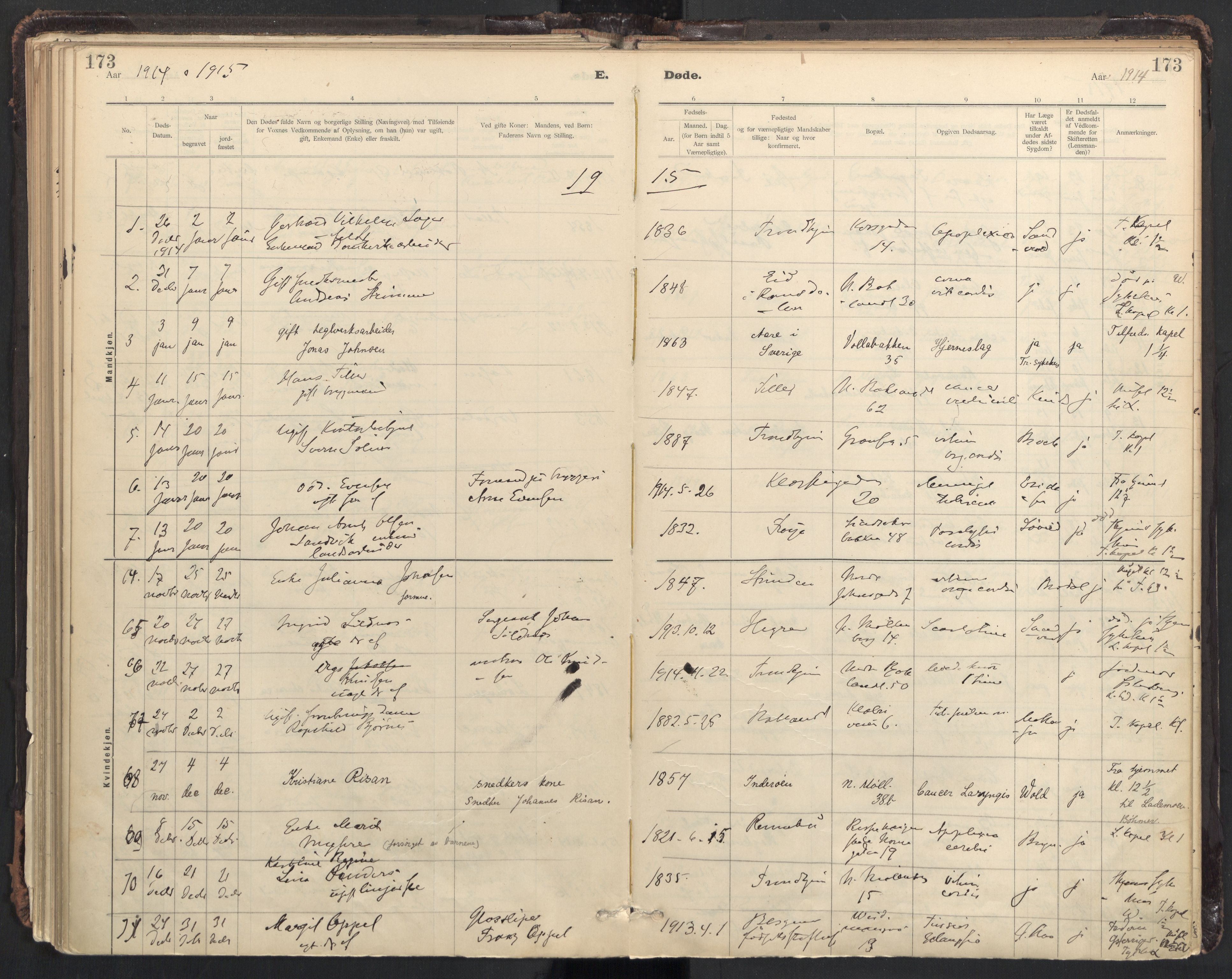 Ministerialprotokoller, klokkerbøker og fødselsregistre - Sør-Trøndelag, SAT/A-1456/604/L0204: Parish register (official) no. 604A24, 1911-1920, p. 173