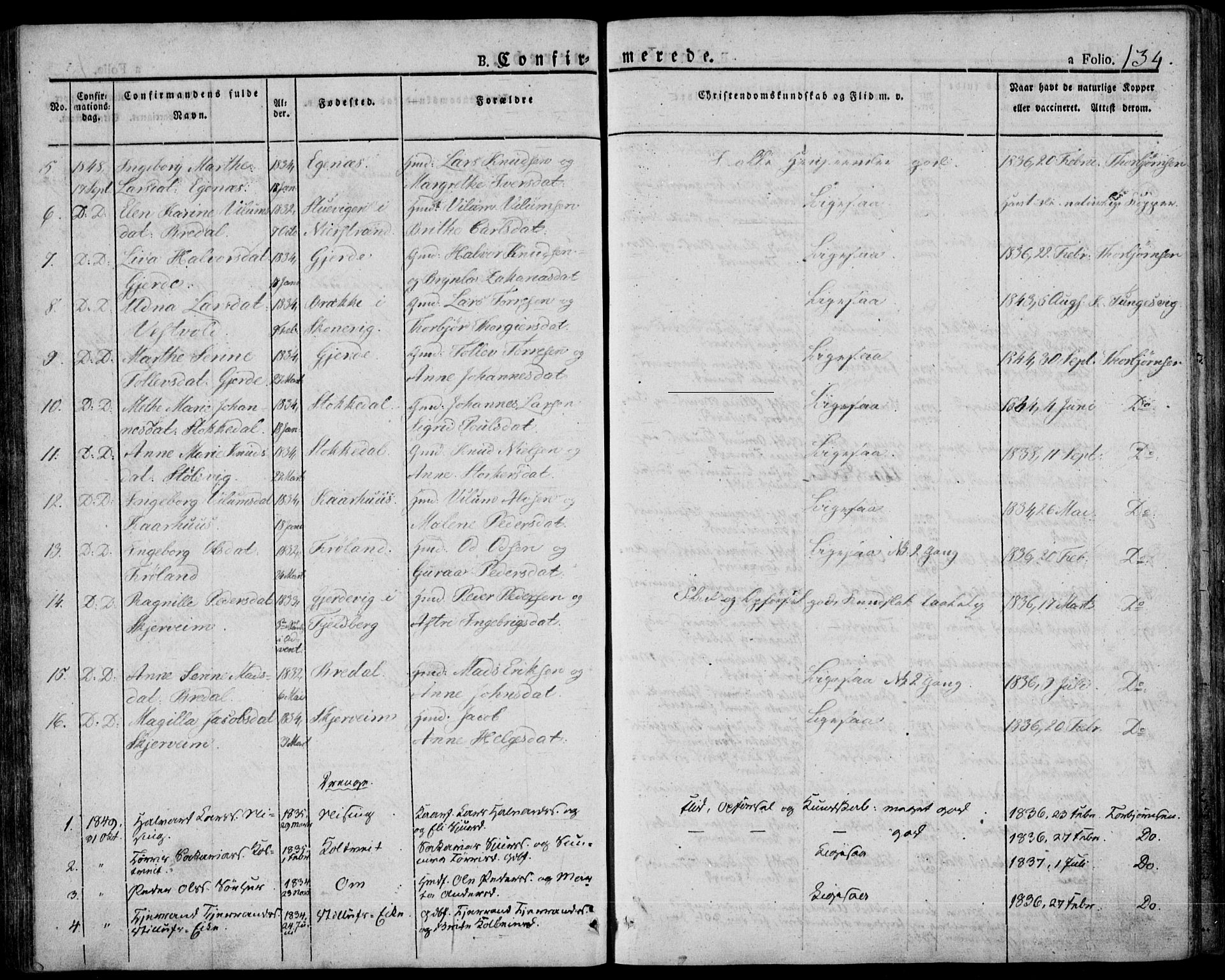 Skjold sokneprestkontor, AV/SAST-A-101847/H/Ha/Haa/L0005: Parish register (official) no. A 5, 1830-1856, p. 134