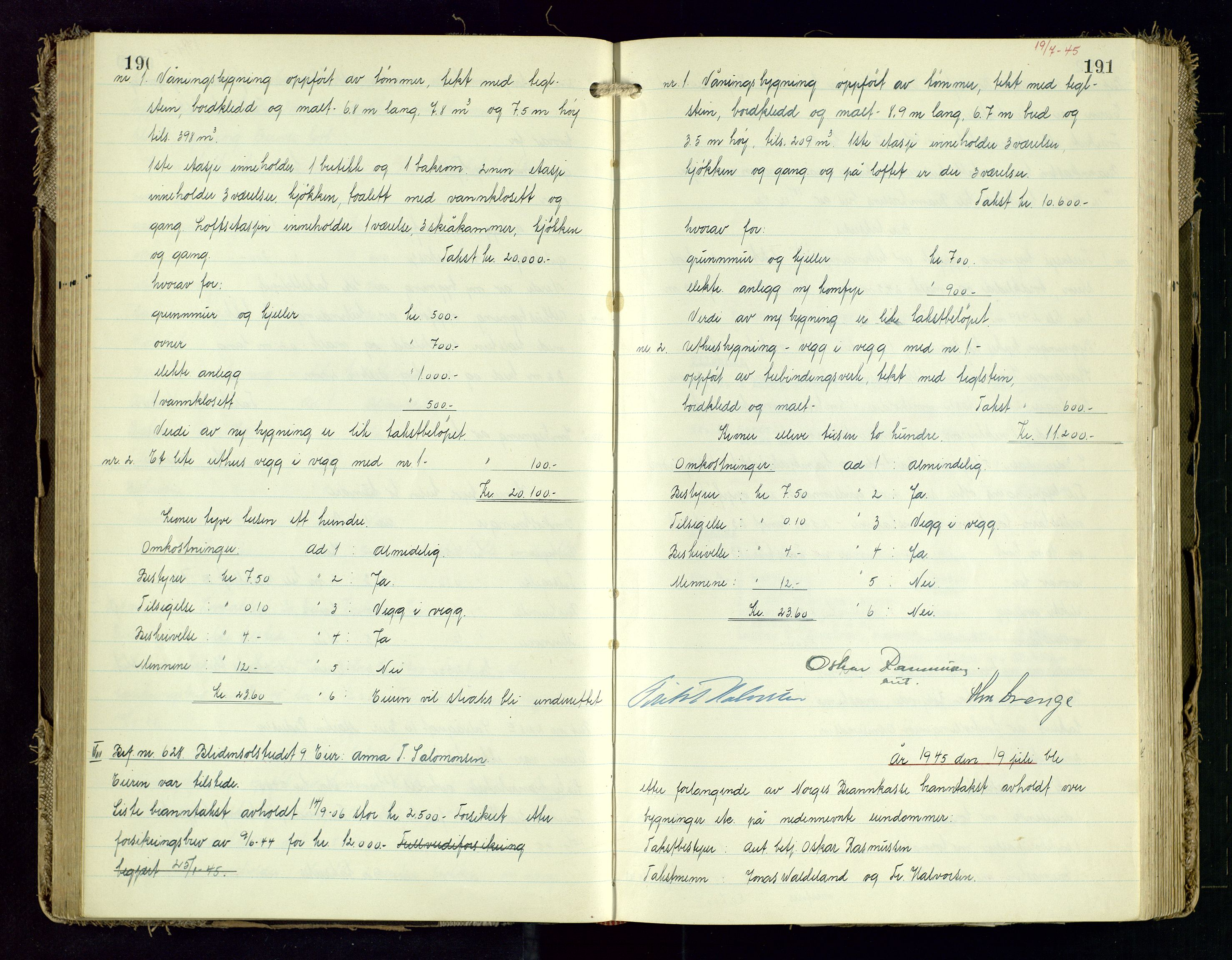 Norges Brannkasse Stavanger, AV/SAST-A-102143/F/Fd/L0031: Branntaksprotokoll nr. 42, 1945-1946, p. 190-191