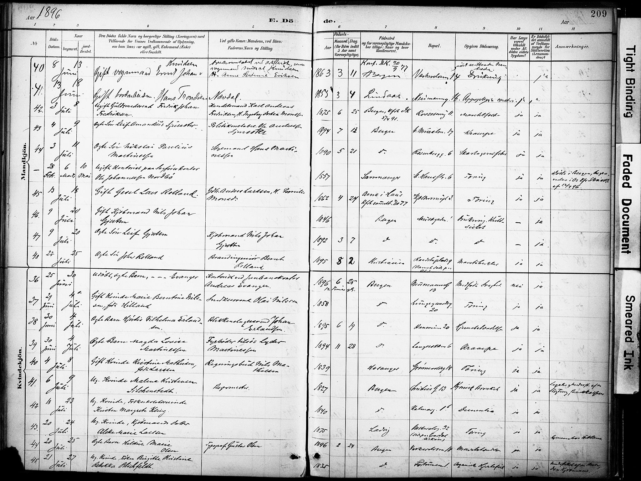 Domkirken sokneprestembete, AV/SAB-A-74801/H/Haa/L0043: Parish register (official) no. E 5, 1882-1904, p. 209