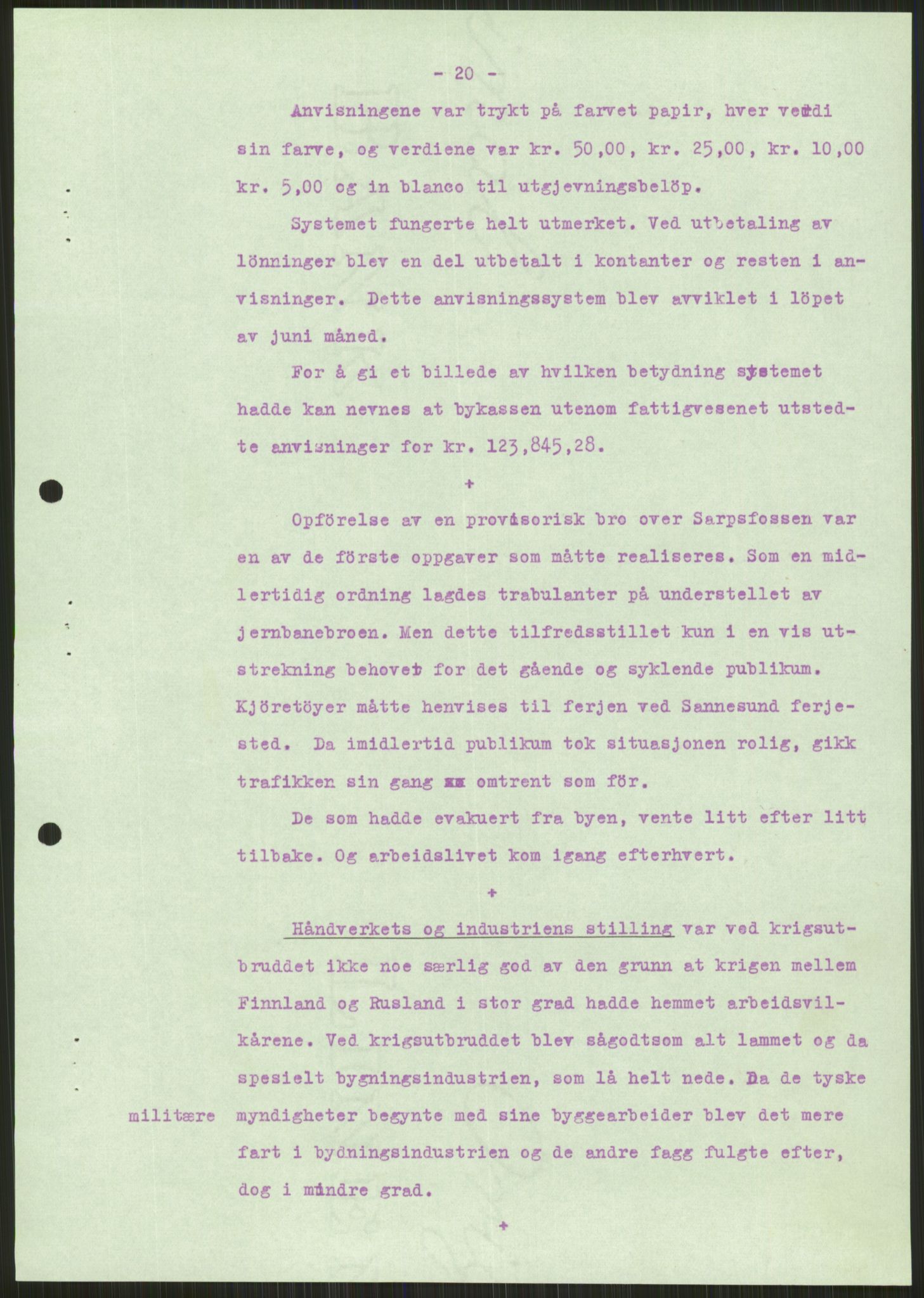 Forsvaret, Forsvarets krigshistoriske avdeling, AV/RA-RAFA-2017/Y/Ya/L0013: II-C-11-31 - Fylkesmenn.  Rapporter om krigsbegivenhetene 1940., 1940, p. 168