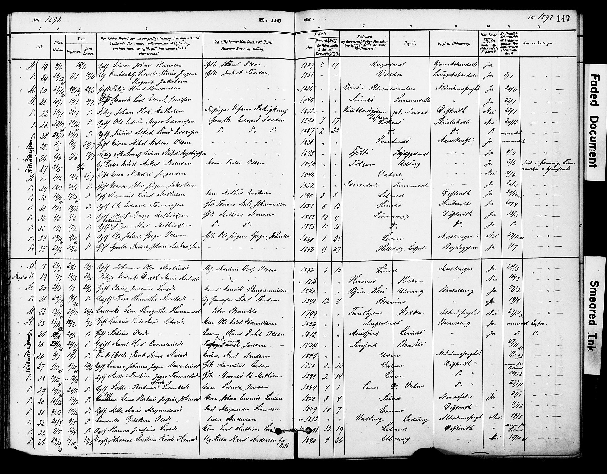 Ministerialprotokoller, klokkerbøker og fødselsregistre - Nordland, AV/SAT-A-1459/830/L0450: Parish register (official) no. 830A14, 1879-1896, p. 147