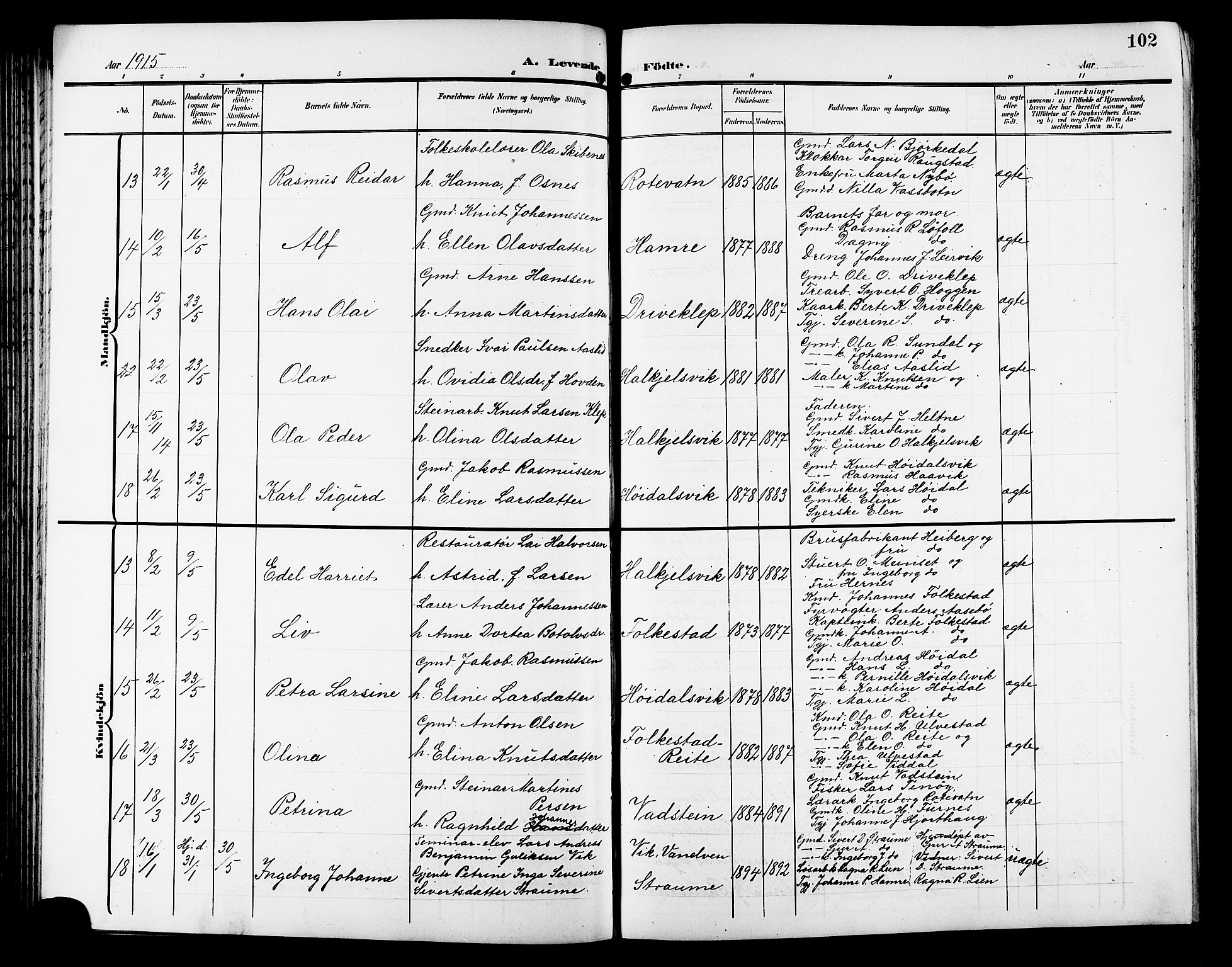 Ministerialprotokoller, klokkerbøker og fødselsregistre - Møre og Romsdal, AV/SAT-A-1454/511/L0159: Parish register (copy) no. 511C05, 1902-1920, p. 102