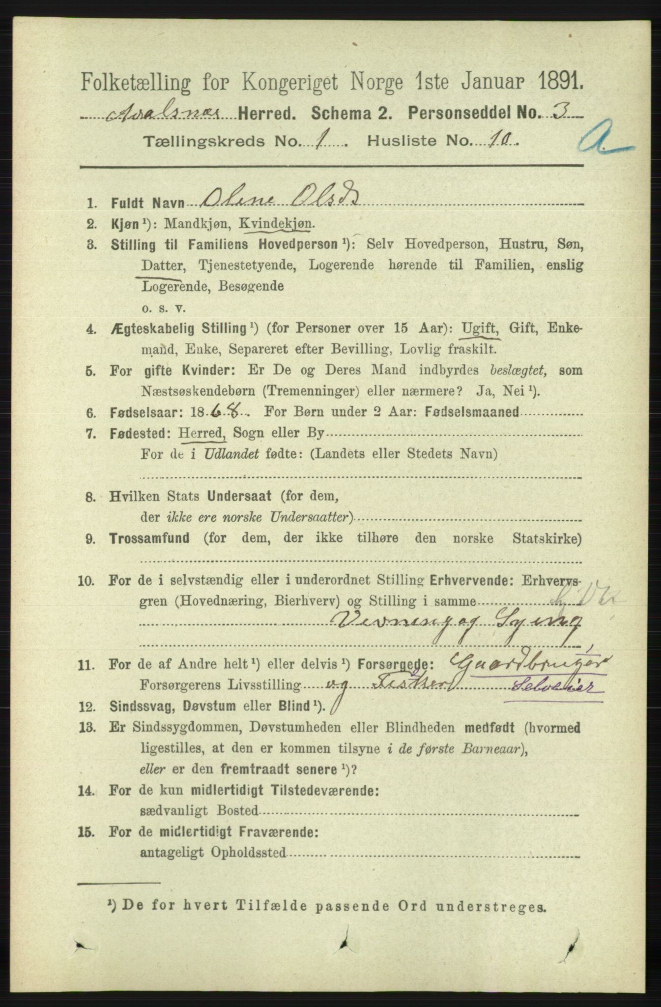 RA, 1891 census for 1147 Avaldsnes, 1891, p. 210