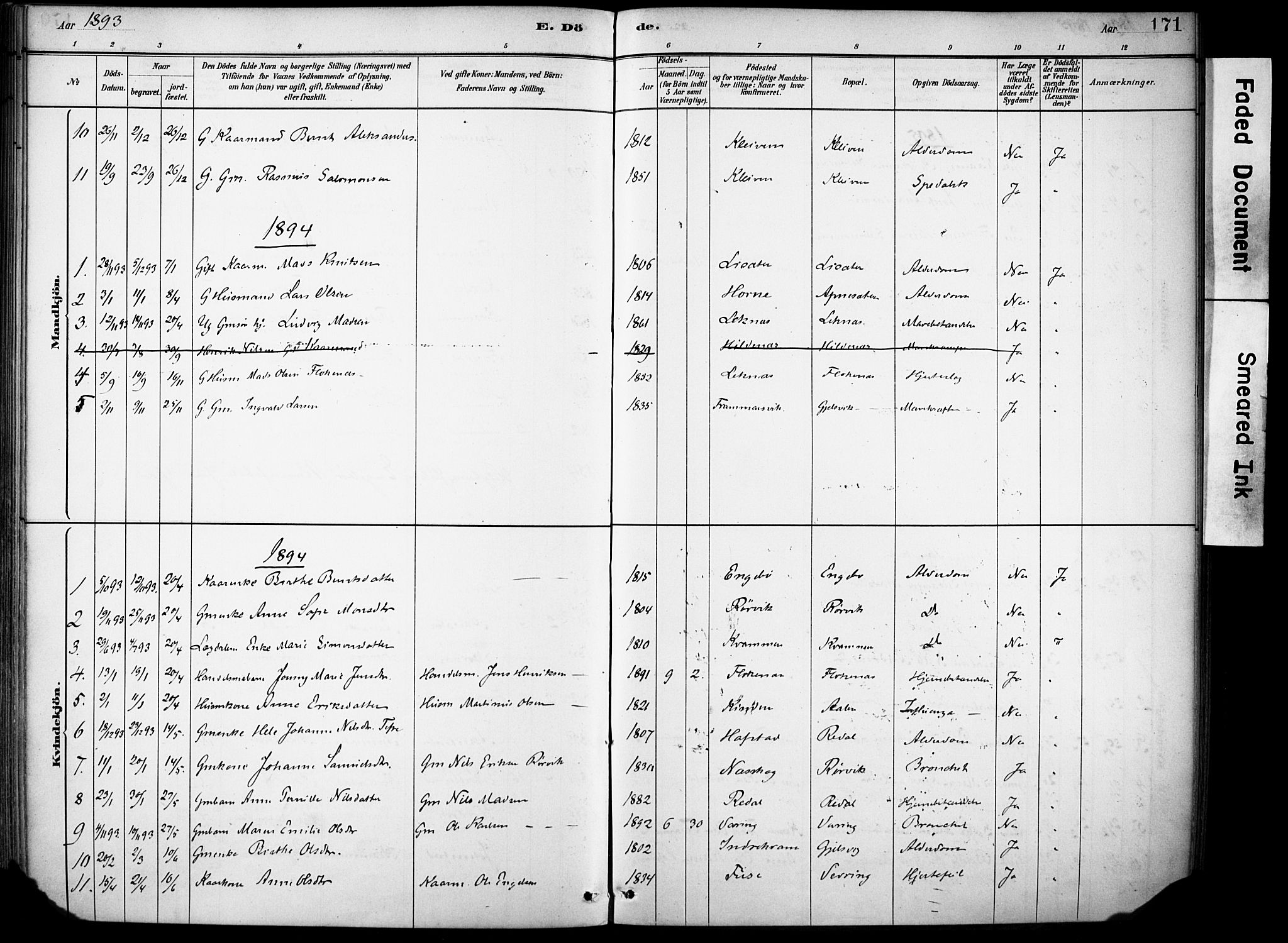 Førde sokneprestembete, AV/SAB-A-79901/H/Haa/Haae/L0001: Parish register (official) no. E 1, 1881-1911, p. 171