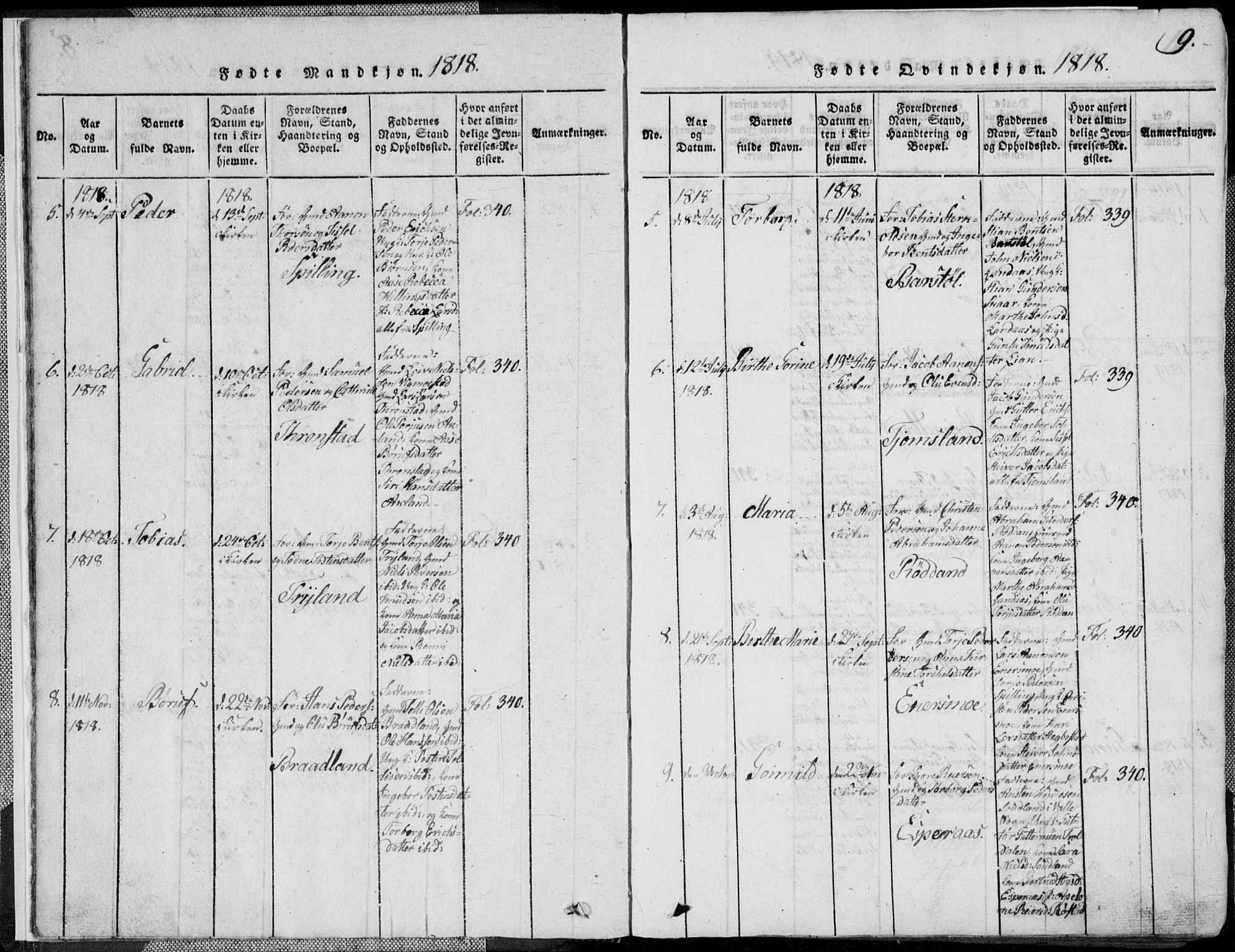 Nord-Audnedal sokneprestkontor, AV/SAK-1111-0032/F/Fb/Fbb/L0001: Parish register (copy) no. B 1, 1816-1858, p. 9