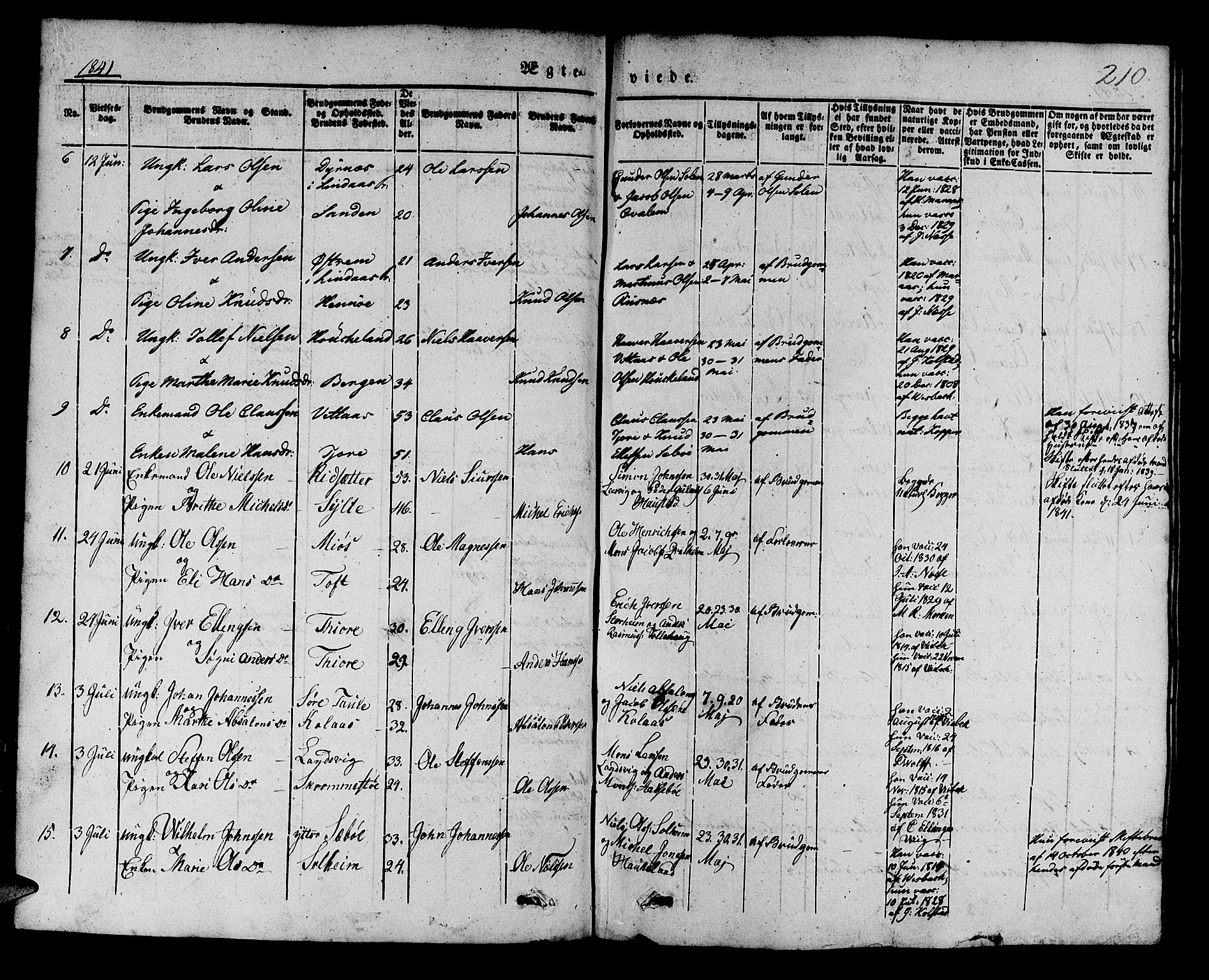 Manger sokneprestembete, AV/SAB-A-76801/H/Haa: Parish register (official) no. A 5, 1839-1848, p. 210