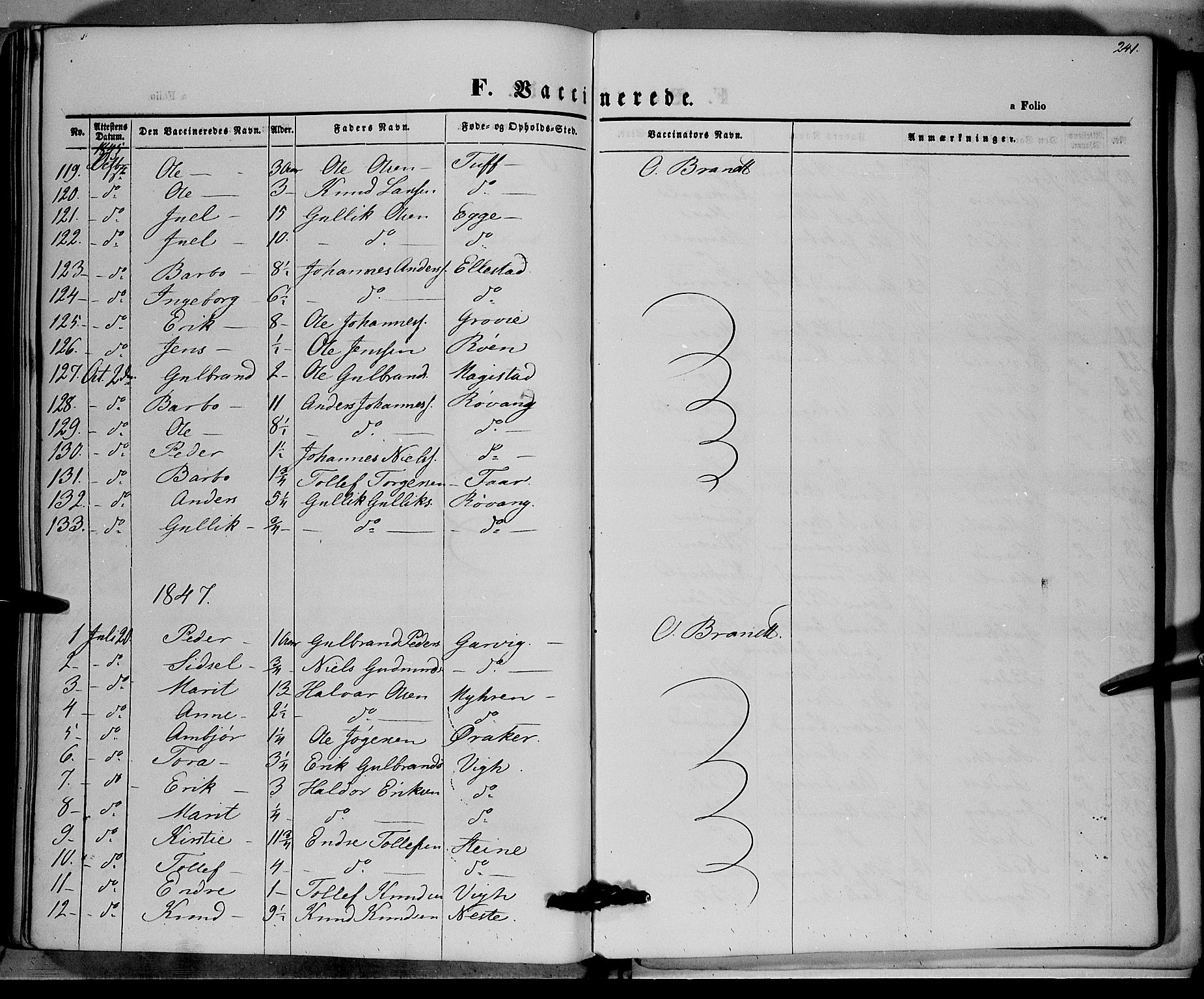 Vestre Slidre prestekontor, SAH/PREST-136/H/Ha/Haa/L0001: Parish register (official) no. 1, 1844-1855, p. 241