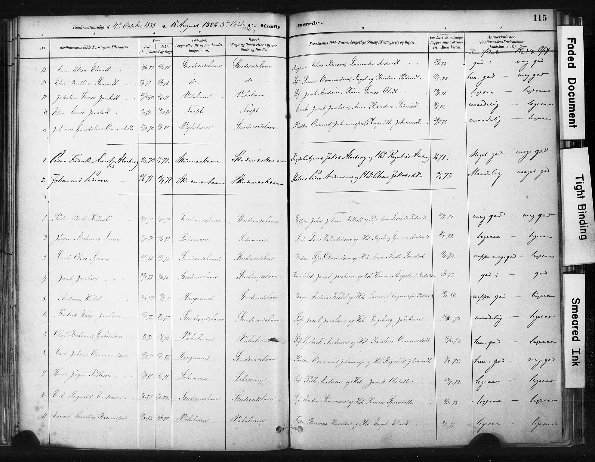 Skudenes sokneprestkontor, AV/SAST-A -101849/H/Ha/Haa/L0008: Parish register (official) no. A 5, 1882-1912, p. 115