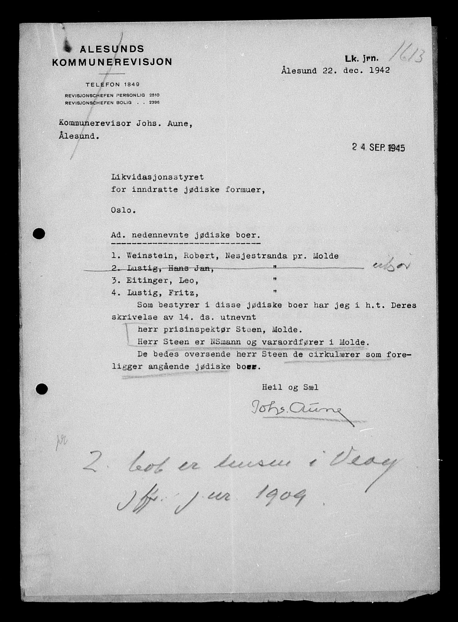 Justisdepartementet, Tilbakeføringskontoret for inndratte formuer, AV/RA-S-1564/H/Hc/Hcb/L0915: --, 1945-1947, p. 49