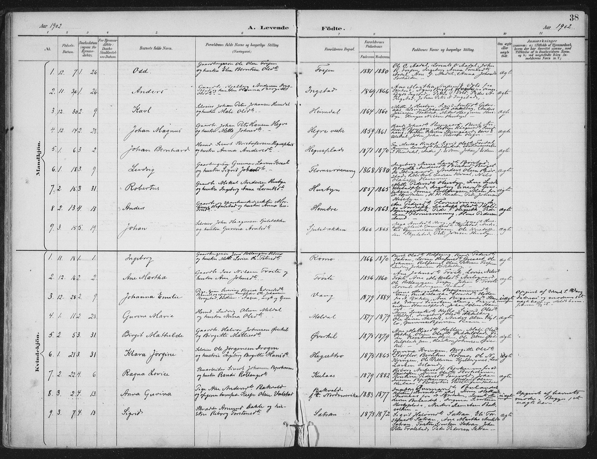 Ministerialprotokoller, klokkerbøker og fødselsregistre - Nord-Trøndelag, SAT/A-1458/703/L0031: Parish register (official) no. 703A04, 1893-1914, p. 38