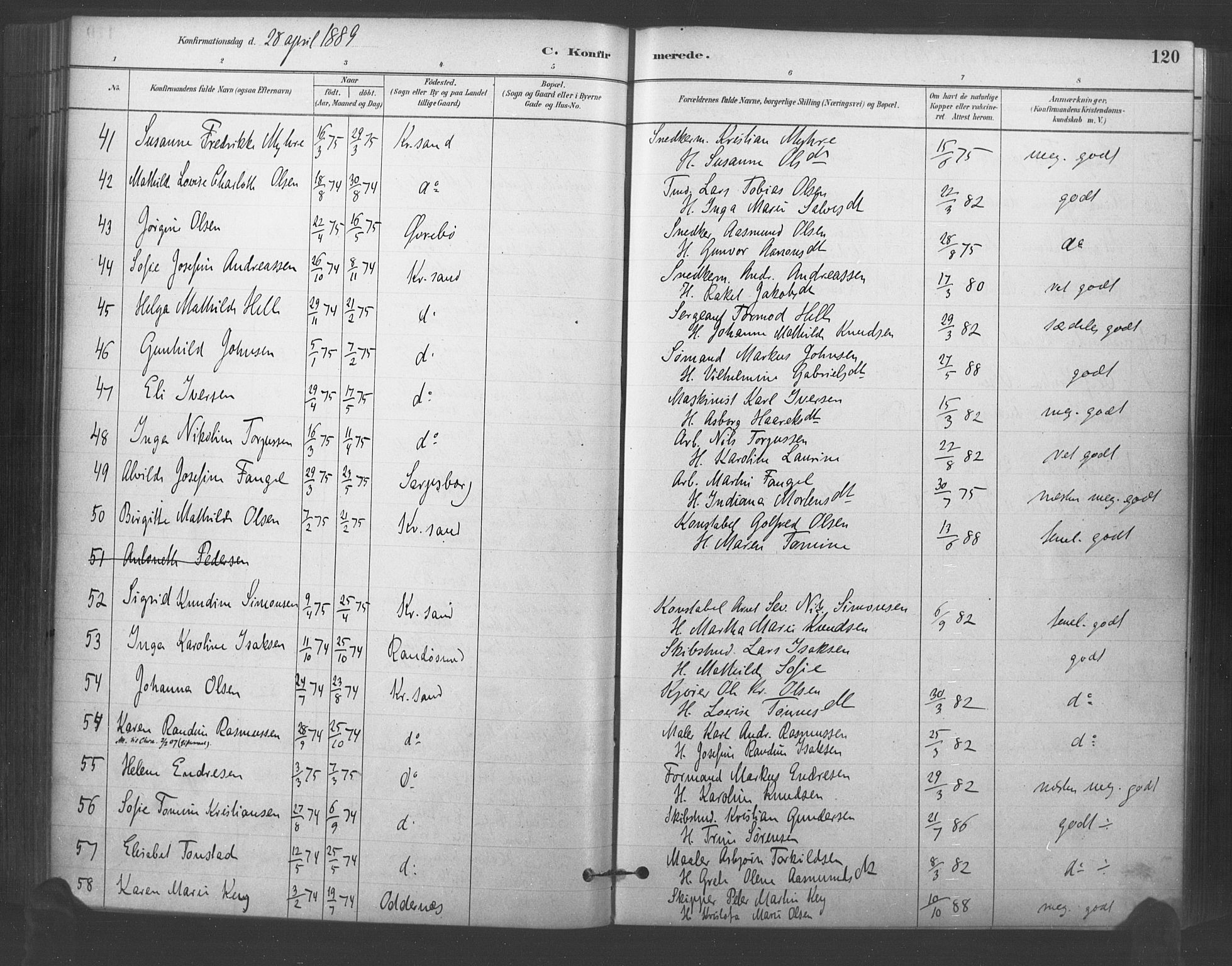 Kristiansand domprosti, AV/SAK-1112-0006/F/Fa/L0018: Parish register (official) no. A 17, 1880-1892, p. 120