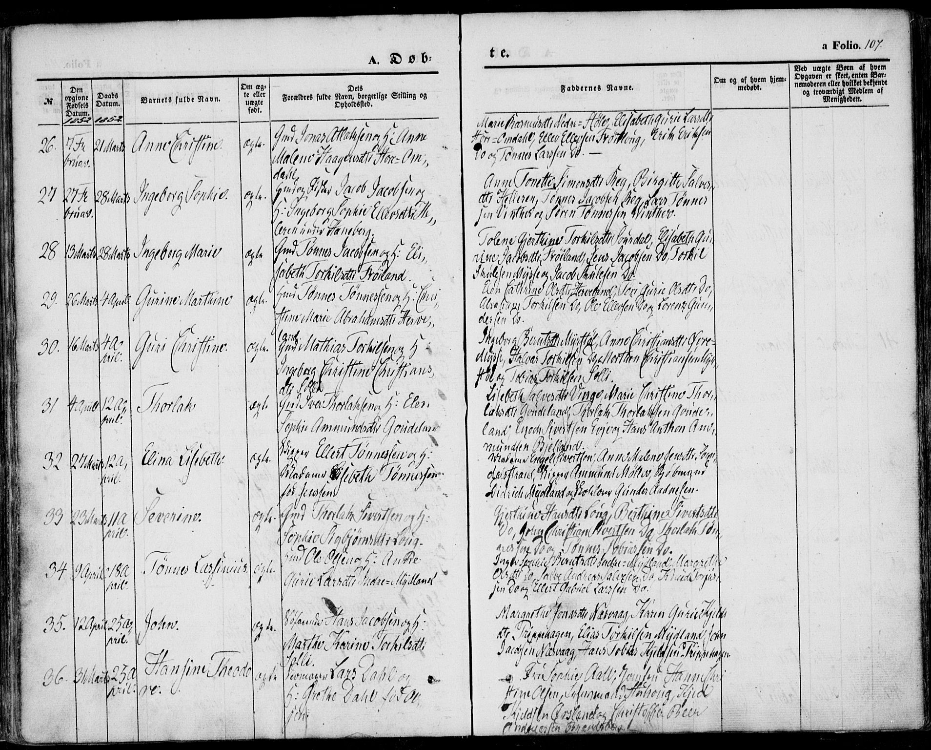 Sokndal sokneprestkontor, AV/SAST-A-101808: Parish register (official) no. A 8.1, 1842-1857, p. 107