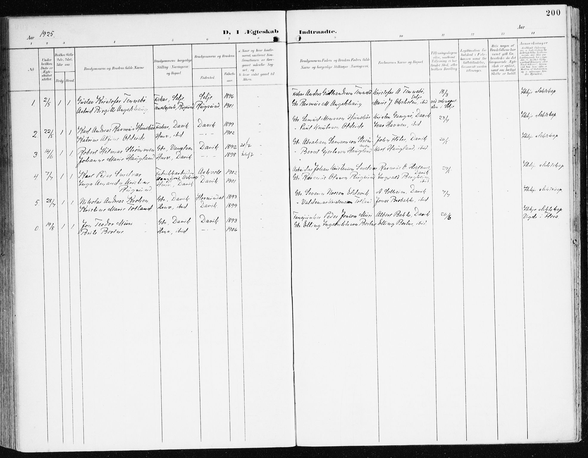 Davik sokneprestembete, AV/SAB-A-79701/H/Haa/Haad/L0002: Parish register (official) no. D 2, 1901-1930, p. 200