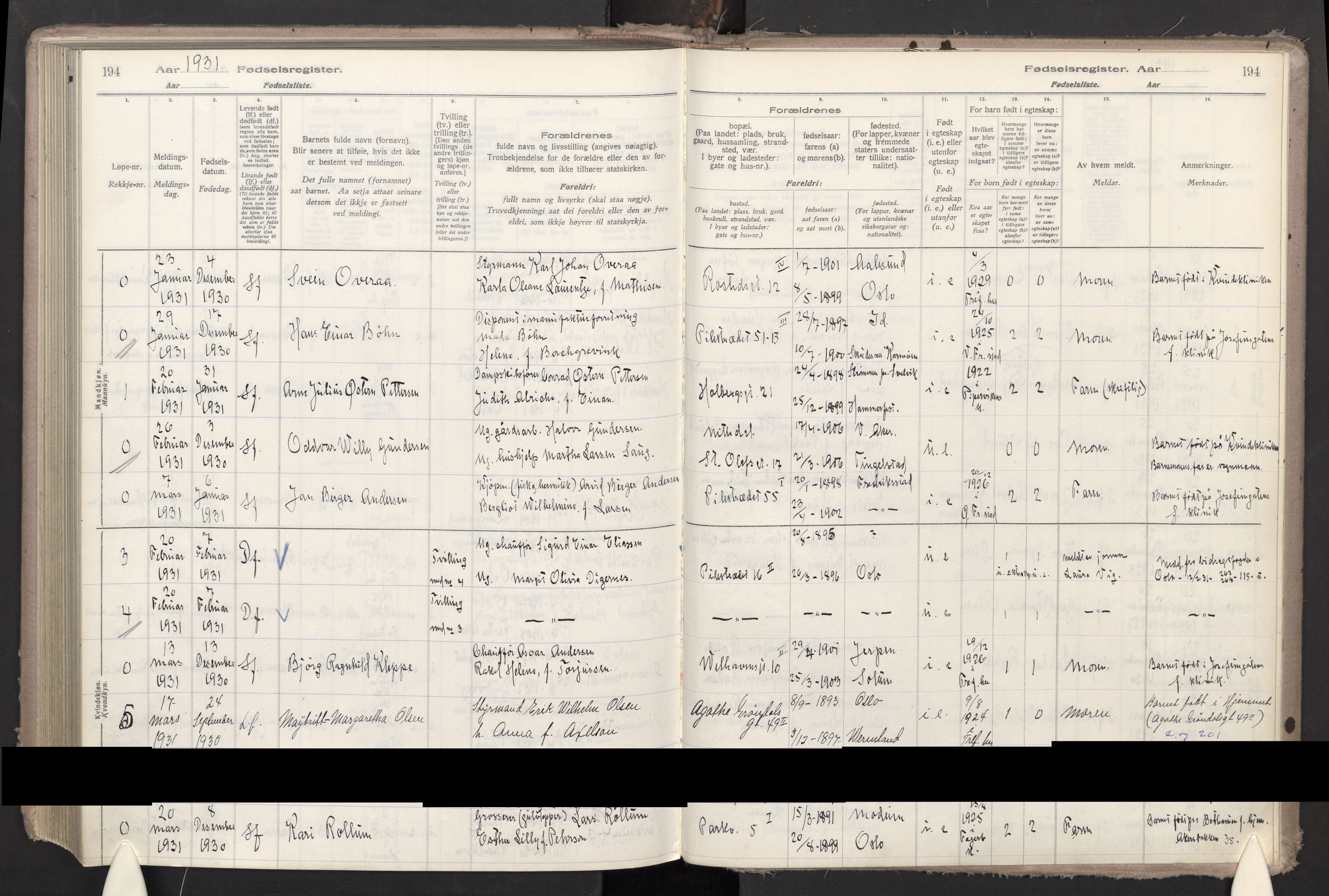 Trefoldighet prestekontor Kirkebøker, SAO/A-10882/J/Ja/L0001: Birth register no. 1, 1916-1931, p. 194