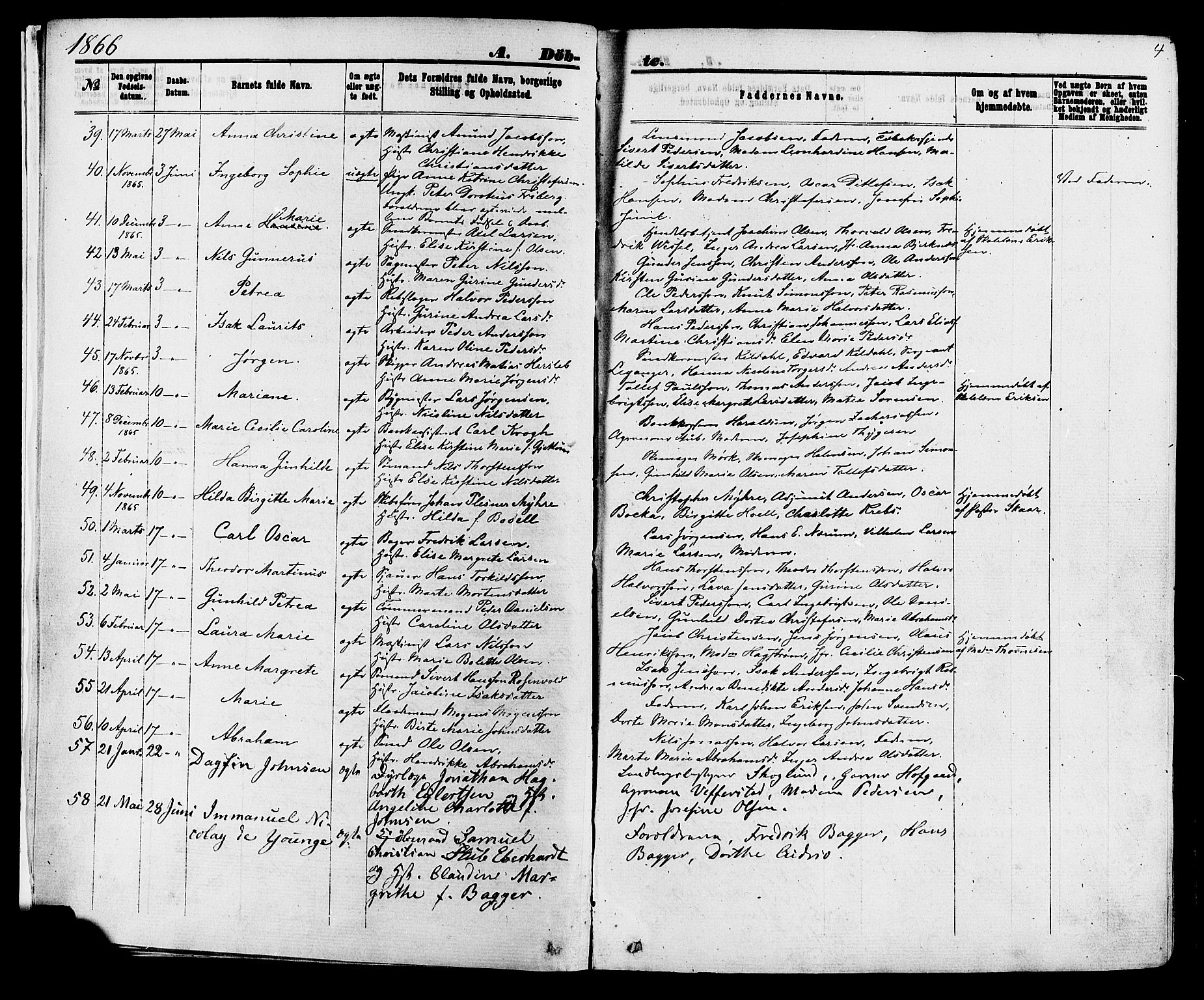 Skien kirkebøker, AV/SAKO-A-302/F/Fa/L0008: Parish register (official) no. 8, 1866-1877, p. 4