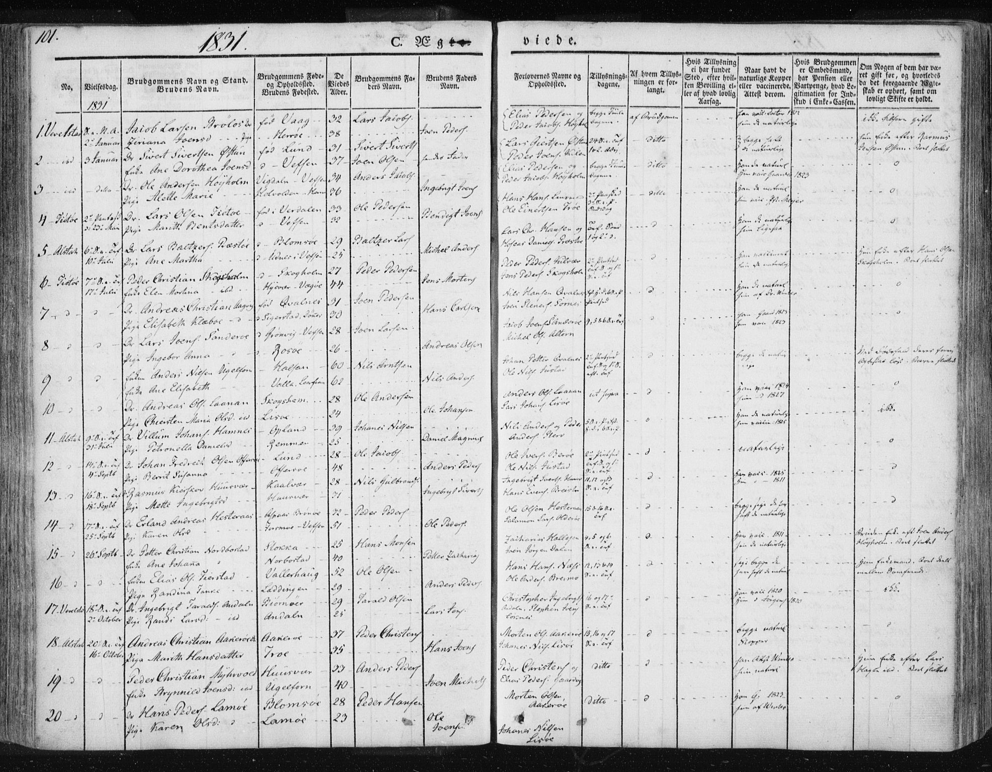 Ministerialprotokoller, klokkerbøker og fødselsregistre - Nordland, SAT/A-1459/830/L0447: Parish register (official) no. 830A11, 1831-1854, p. 101