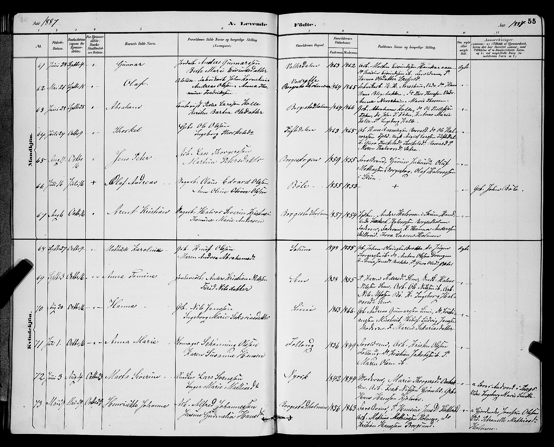 Gjerpen kirkebøker, AV/SAKO-A-265/G/Ga/L0002: Parish register (copy) no. I 2, 1883-1900, p. 55