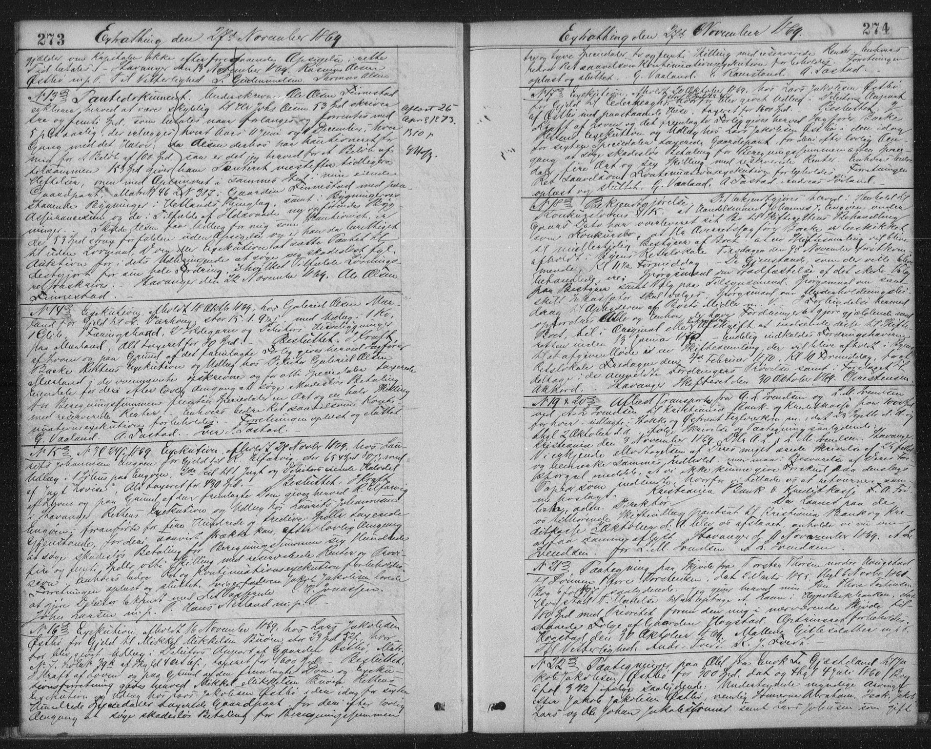 Jæren sorenskriveri, SAST/A-100310/01/4/41/41BF/L0001: Mortgage book no. 9, 1869-1871, p. 273-274