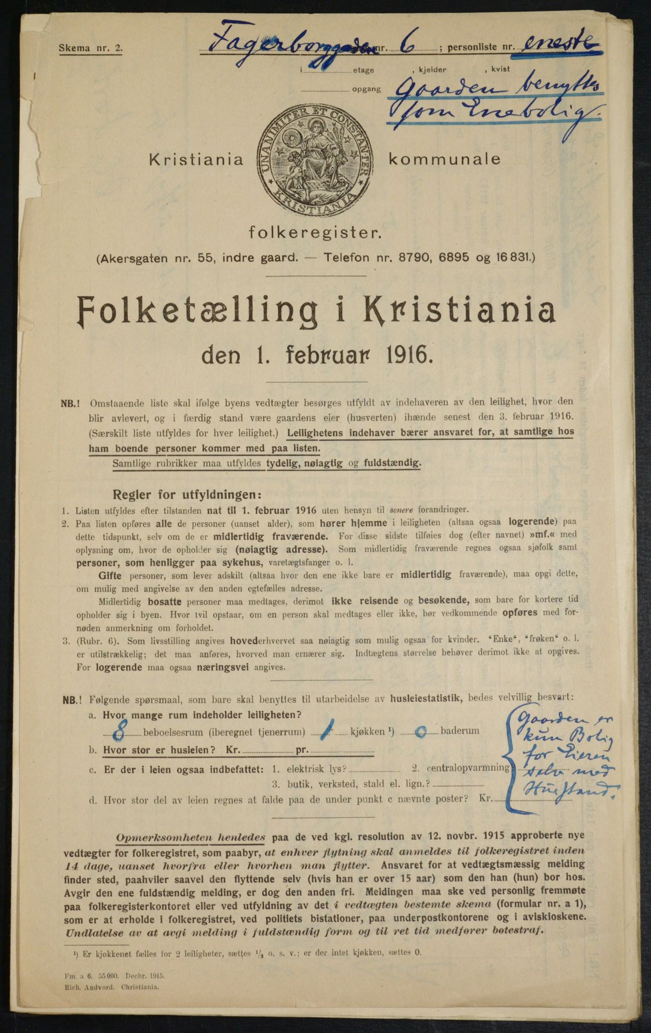 OBA, Municipal Census 1916 for Kristiania, 1916, p. 23302