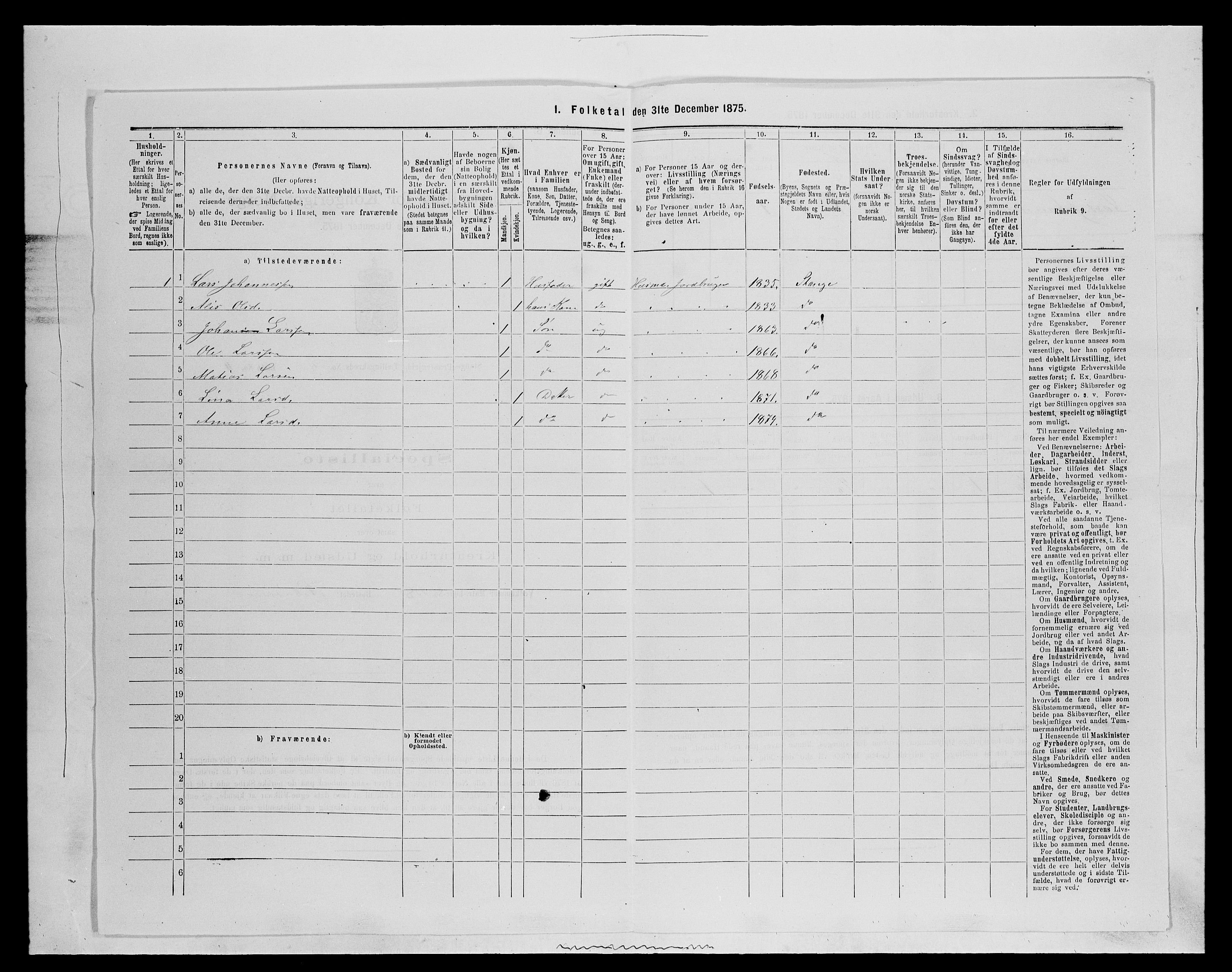 SAH, 1875 census for 0417P Stange, 1875, p. 1288