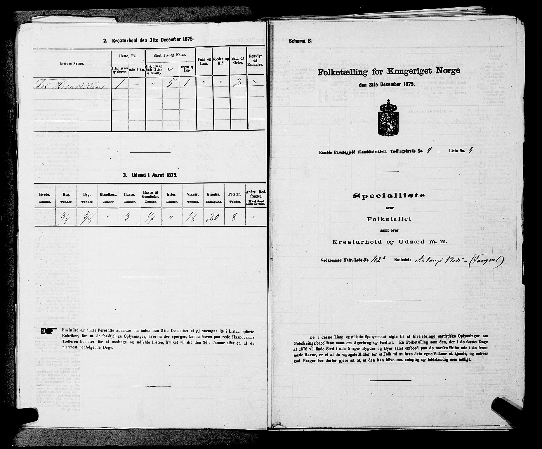 SAKO, 1875 census for 0814L Bamble/Bamble, 1875, p. 537