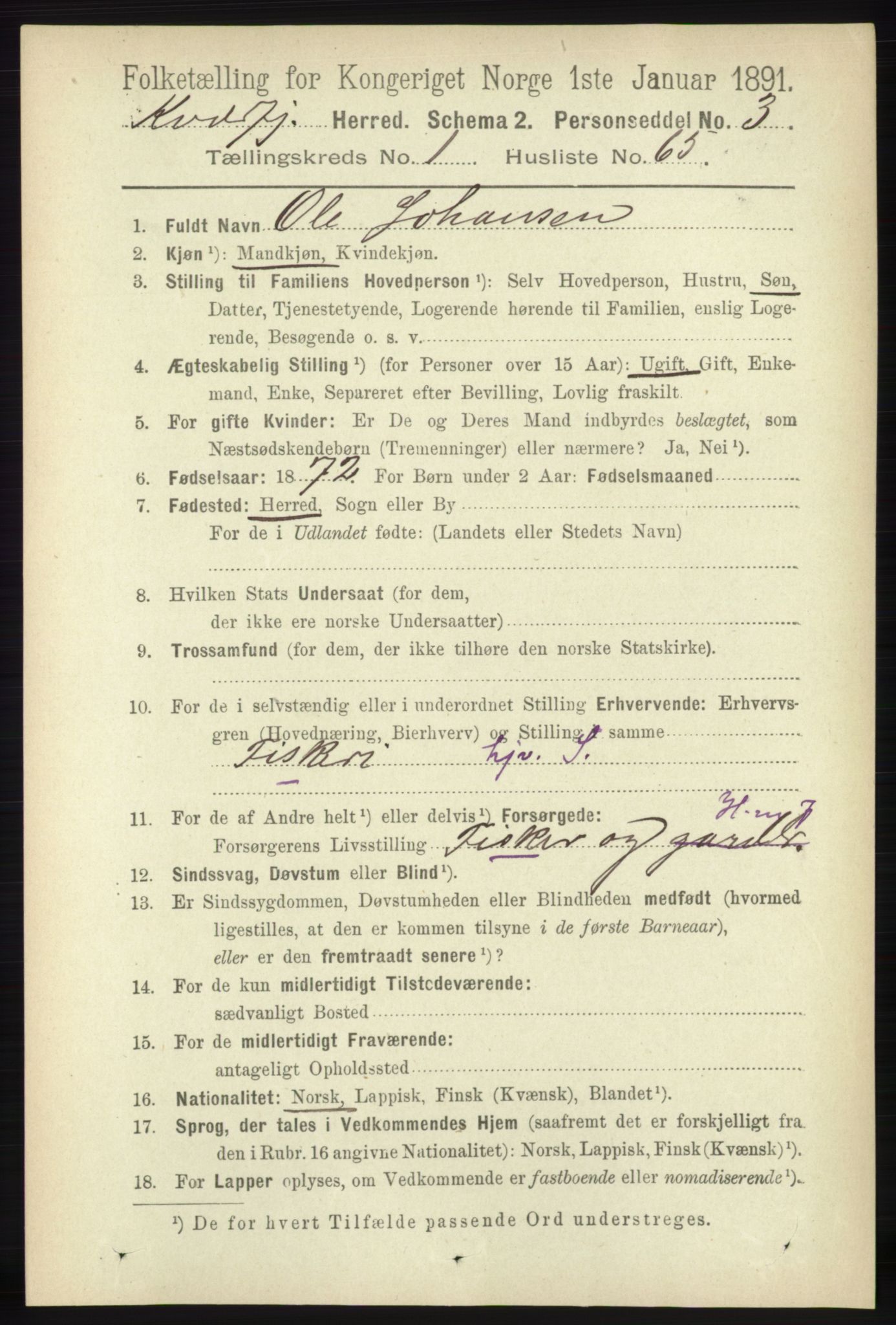 RA, 1891 census for 1911 Kvæfjord, 1891, p. 546