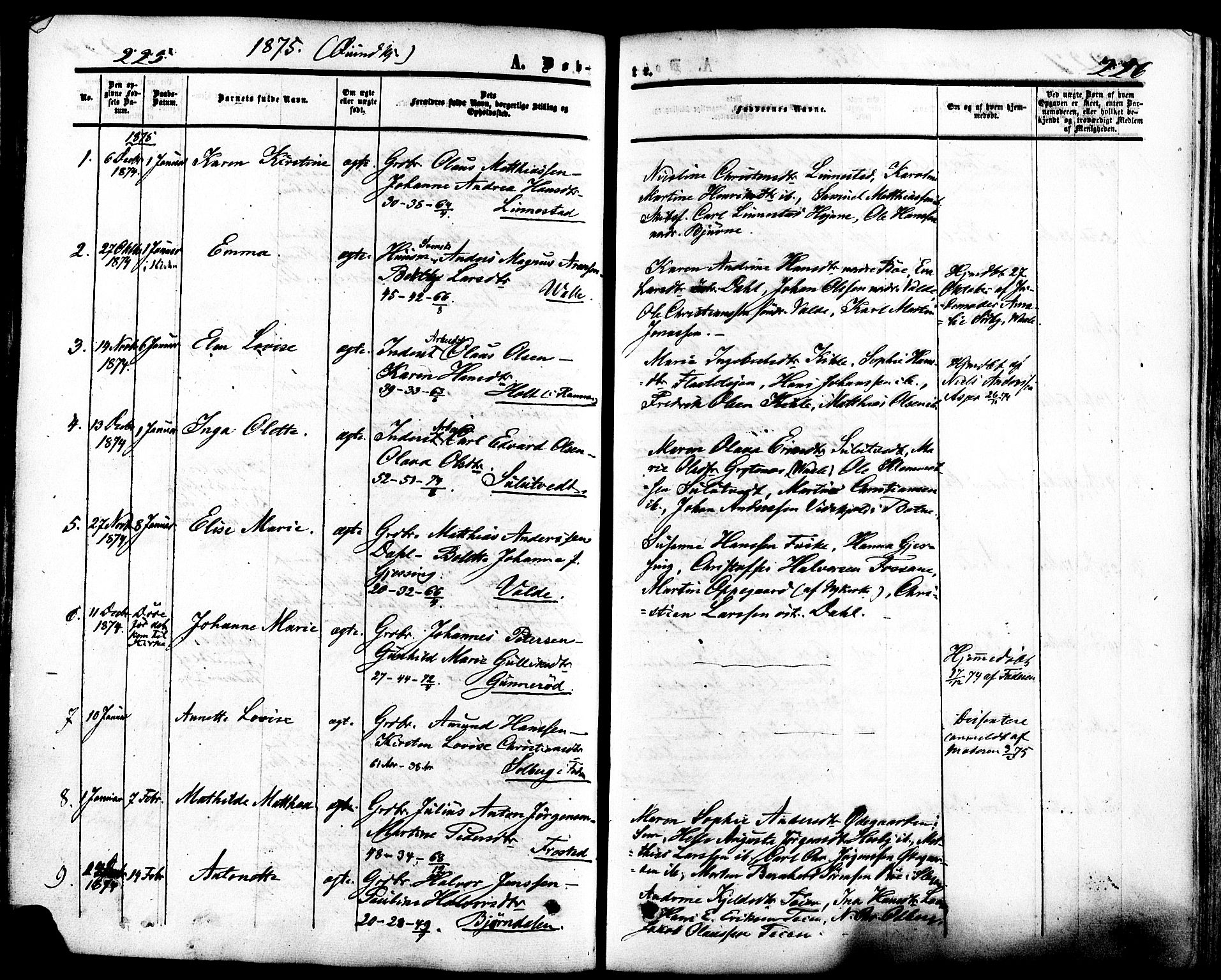 Ramnes kirkebøker, AV/SAKO-A-314/F/Fa/L0006: Parish register (official) no. I 6, 1862-1877, p. 225-226