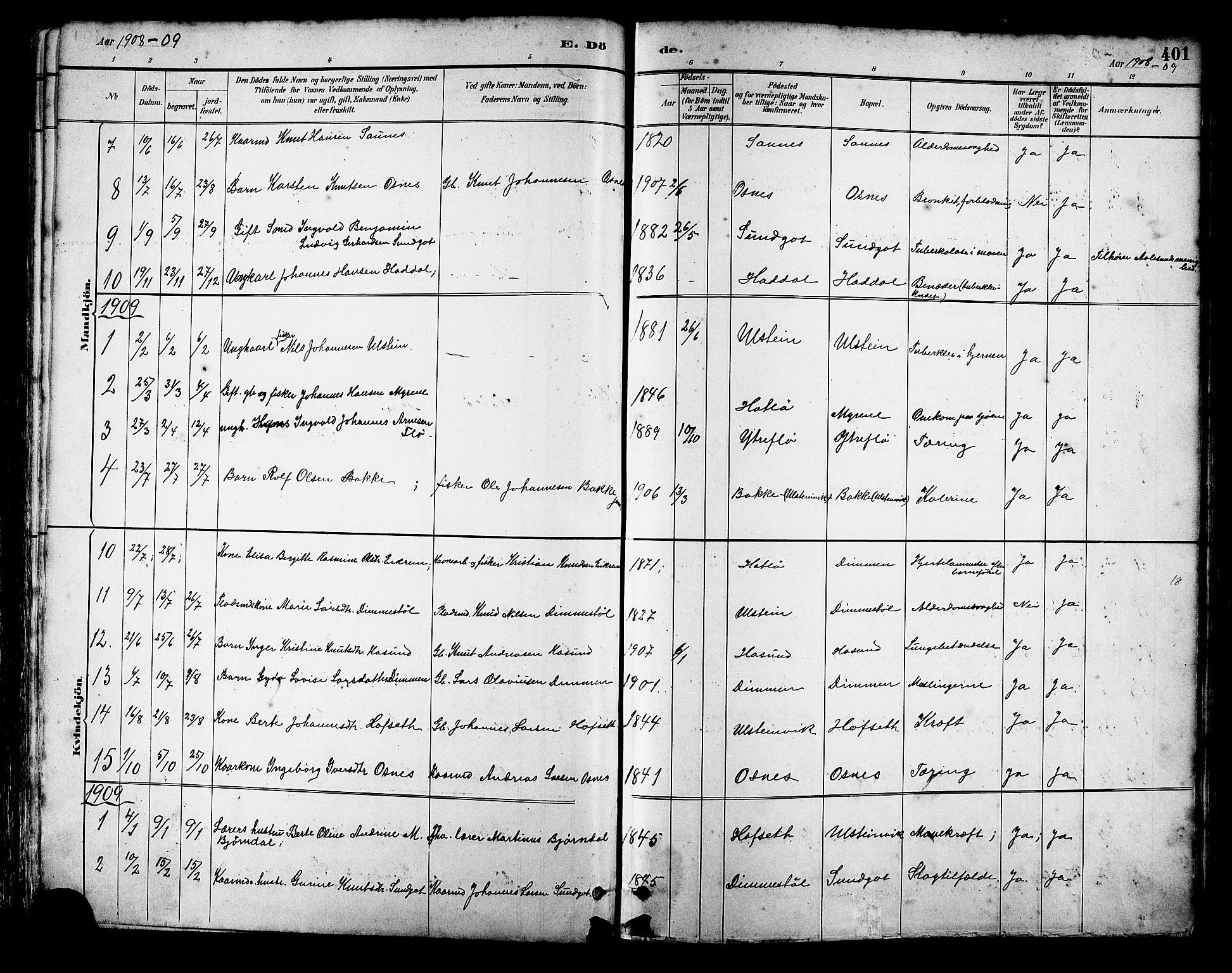 Ministerialprotokoller, klokkerbøker og fødselsregistre - Møre og Romsdal, SAT/A-1454/509/L0112: Parish register (copy) no. 509C02, 1883-1922, p. 401