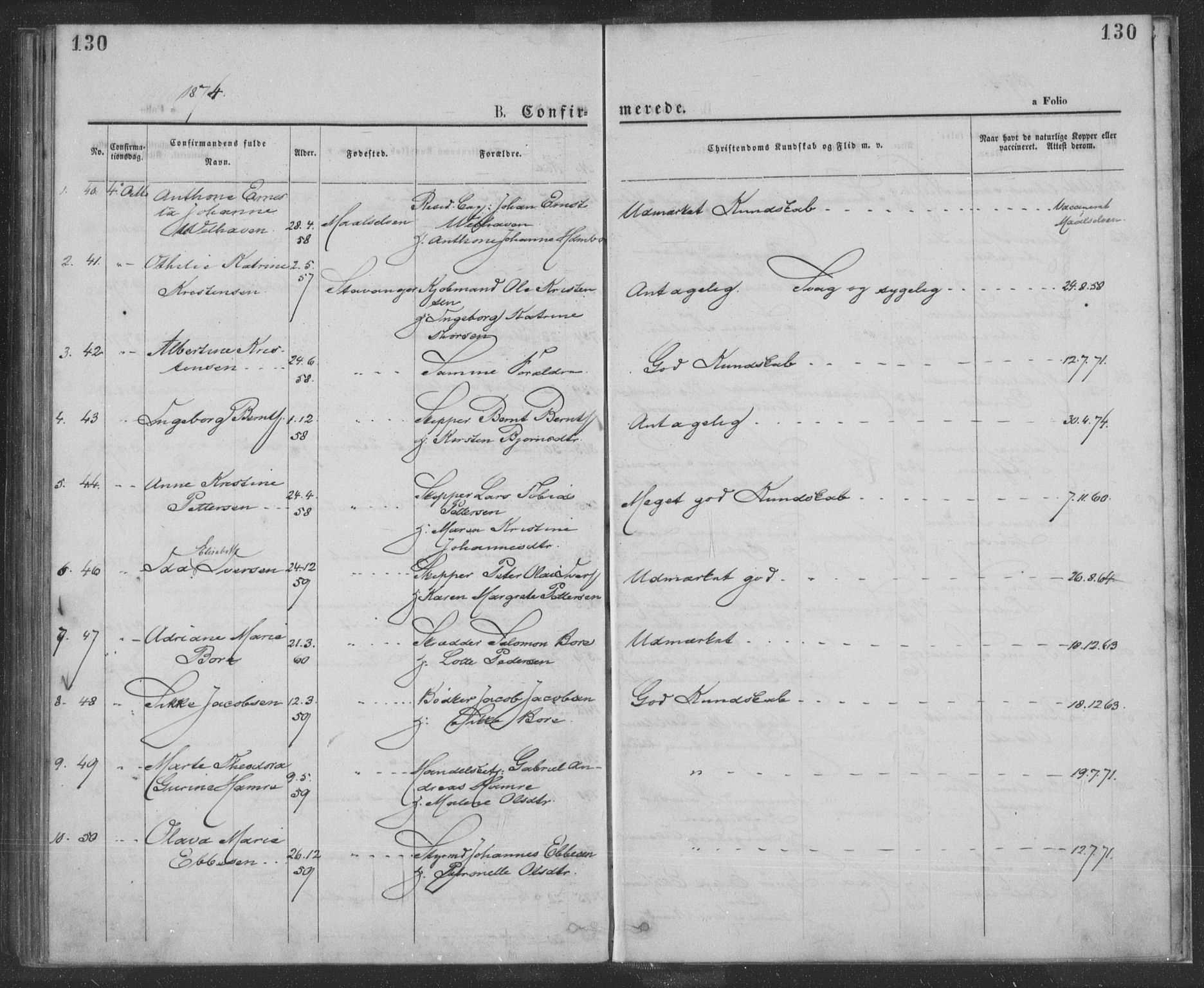 St. Petri sokneprestkontor, SAST/A-101813/001/30/30BA/L0009: Parish register (official) no. A 9, 1868-1875, p. 130