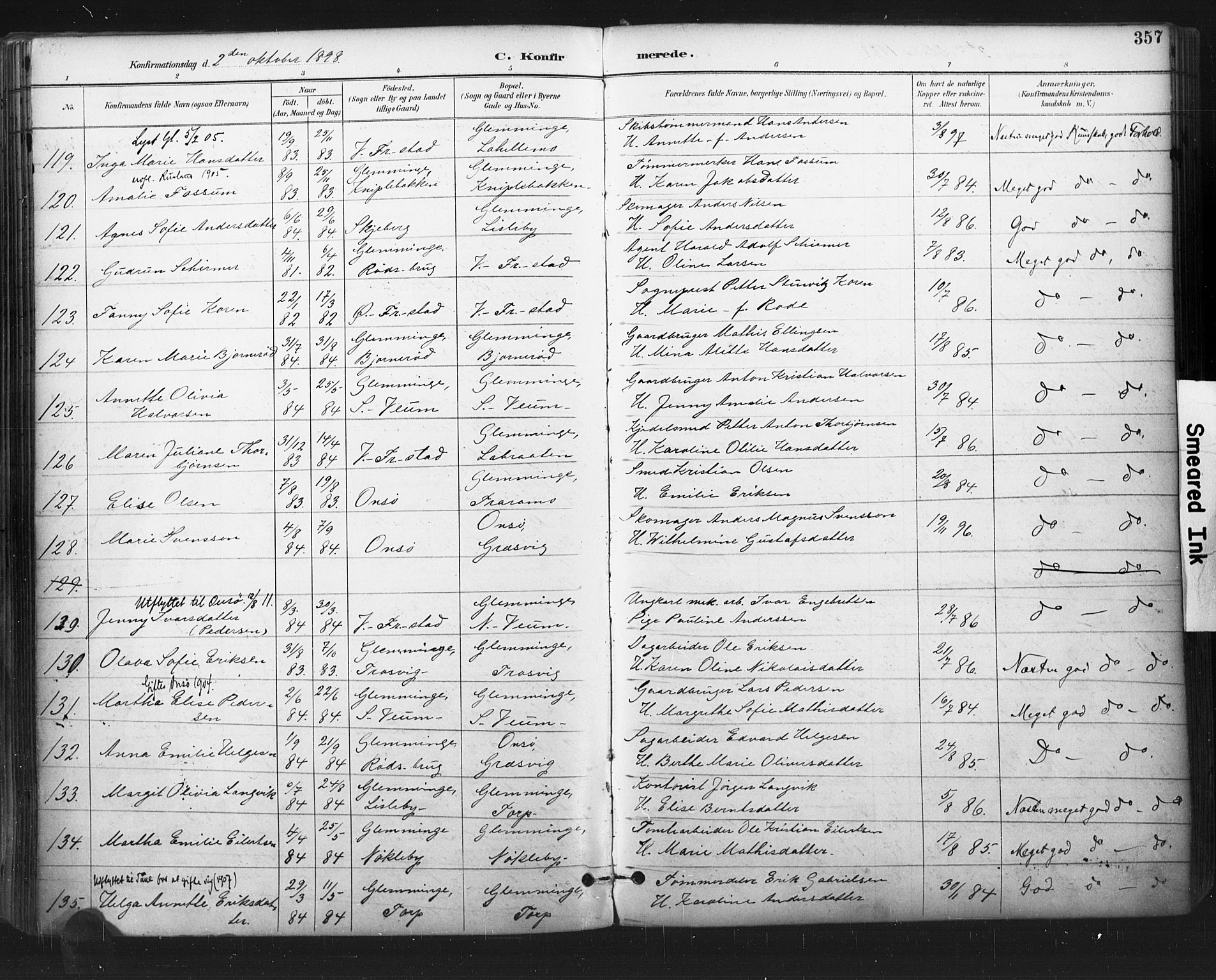 Glemmen prestekontor Kirkebøker, SAO/A-10908/F/Fa/L0013: Parish register (official) no. 13, 1892-1907, p. 357