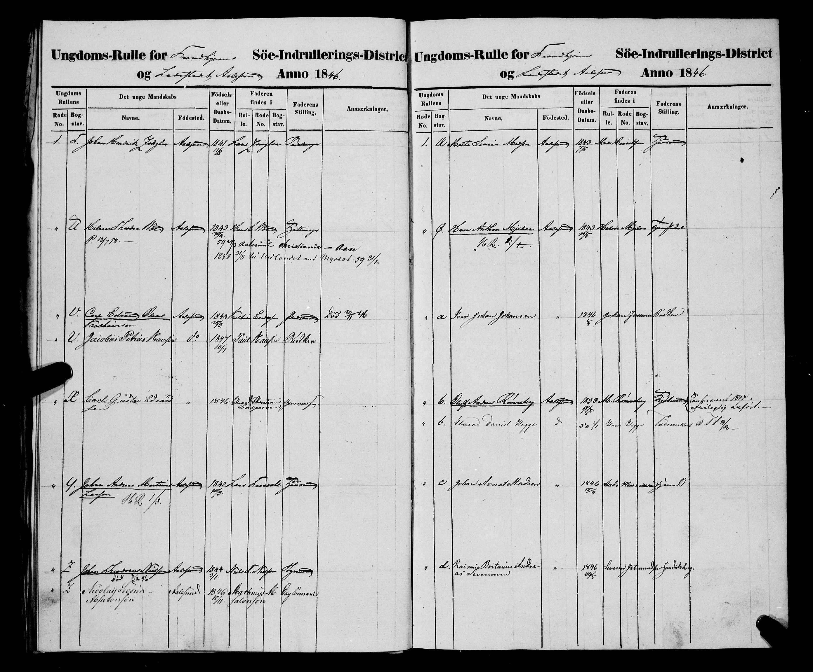 Sjøinnrulleringen - Trondhjemske distrikt, AV/SAT-A-5121/01/L0307: Hovedrulle, ungdomsrulle og ekstrarulle for Ålesund by, 1831-1846