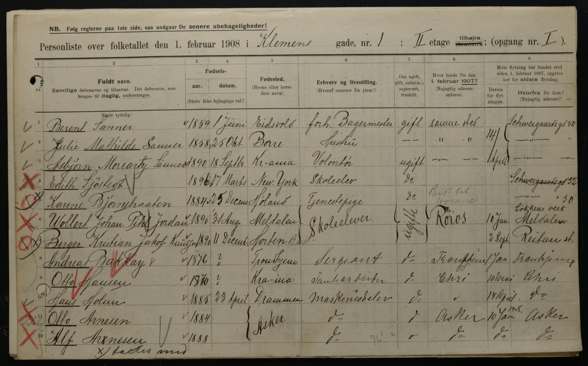 OBA, Municipal Census 1908 for Kristiania, 1908, p. 11987