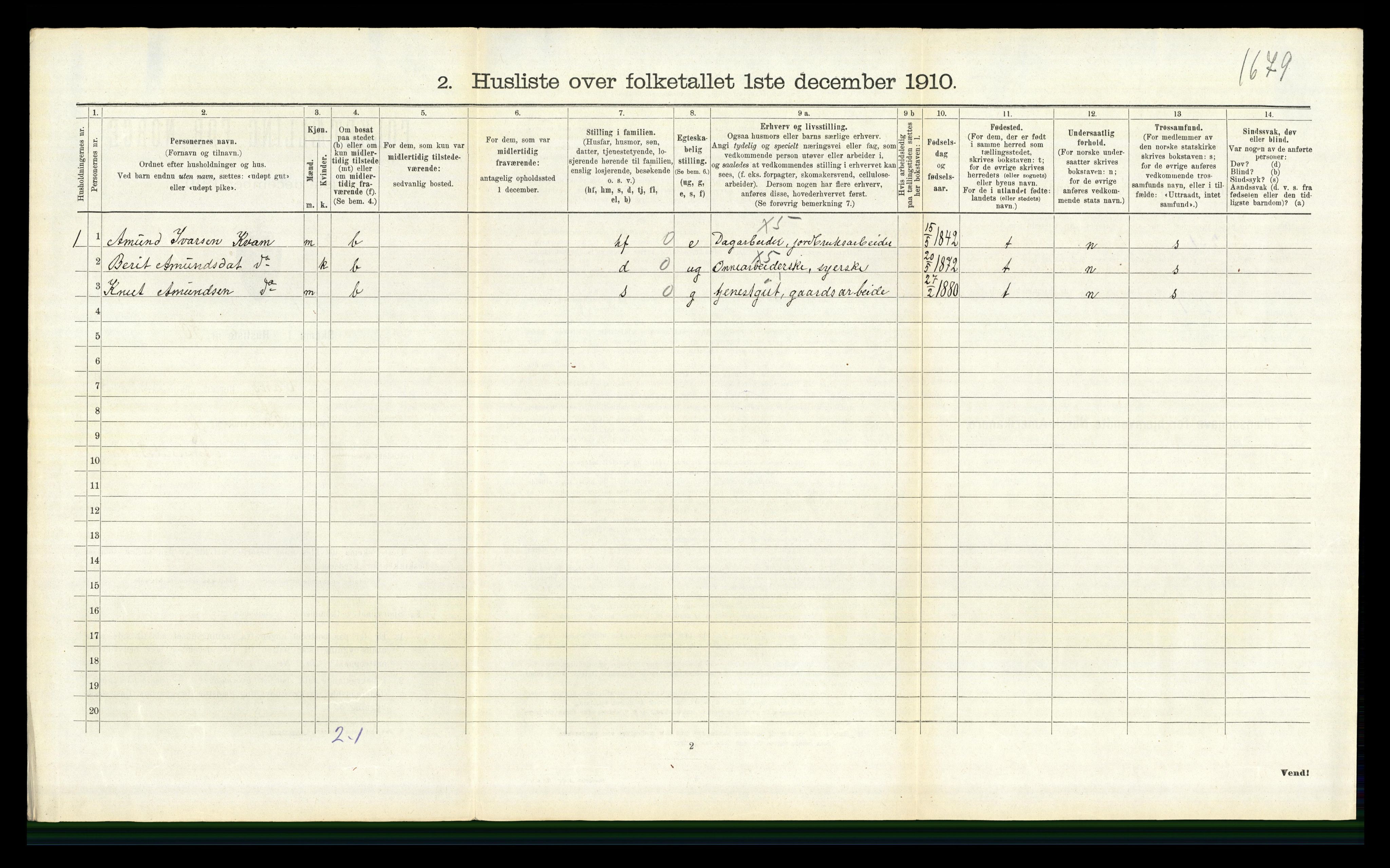 RA, 1910 census for Vang, 1910, p. 390