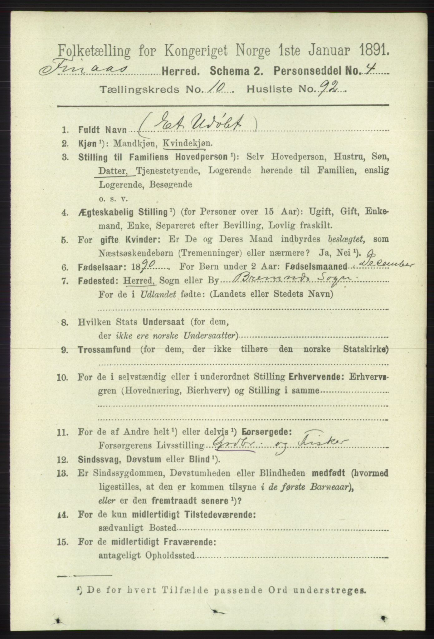 RA, 1891 census for 1218 Finnås, 1891, p. 5092