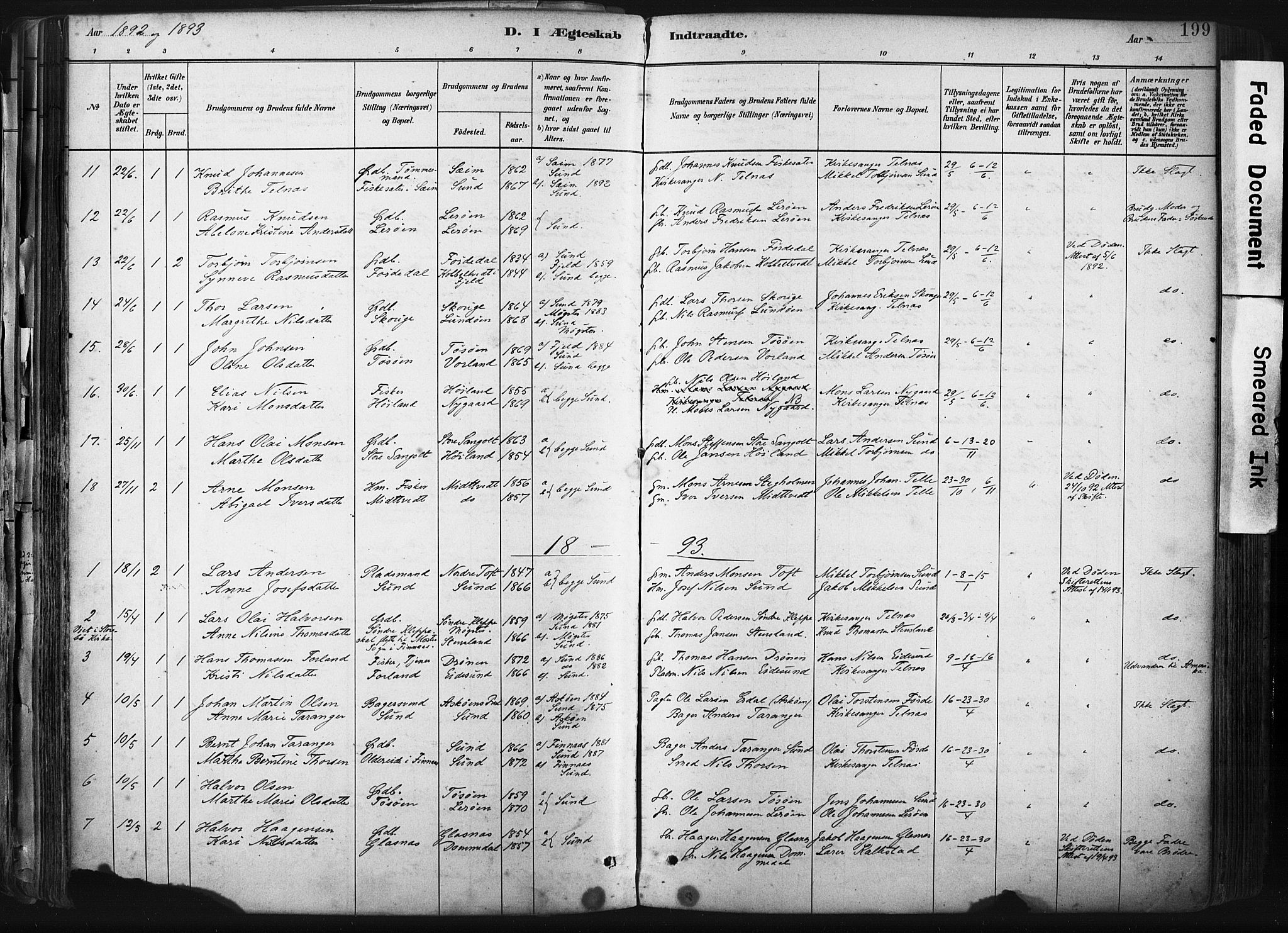Sund sokneprestembete, SAB/A-99930: Parish register (official) no. B 1, 1882-1907, p. 199