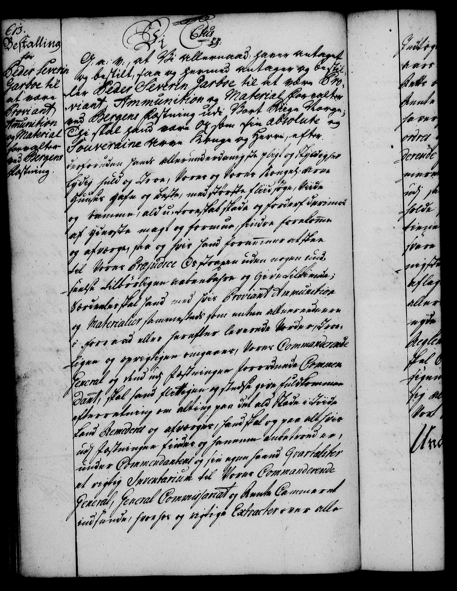 Rentekammeret, Kammerkanselliet, RA/EA-3111/G/Gg/Gge/L0002: Norsk bestallingsprotokoll med register (merket RK 53.26), 1730-1744, p. 613