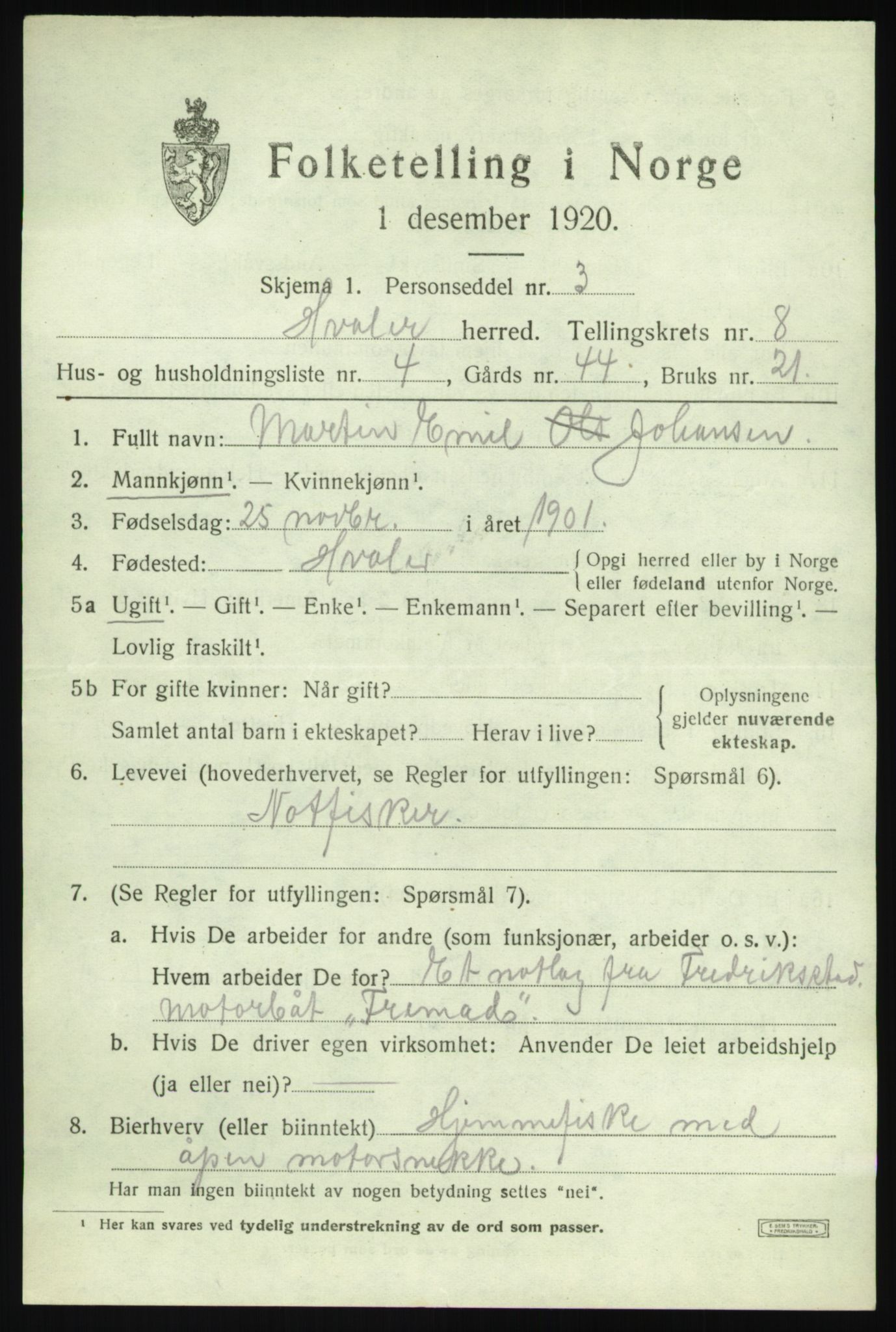 SAO, 1920 census for Hvaler, 1920, p. 7376